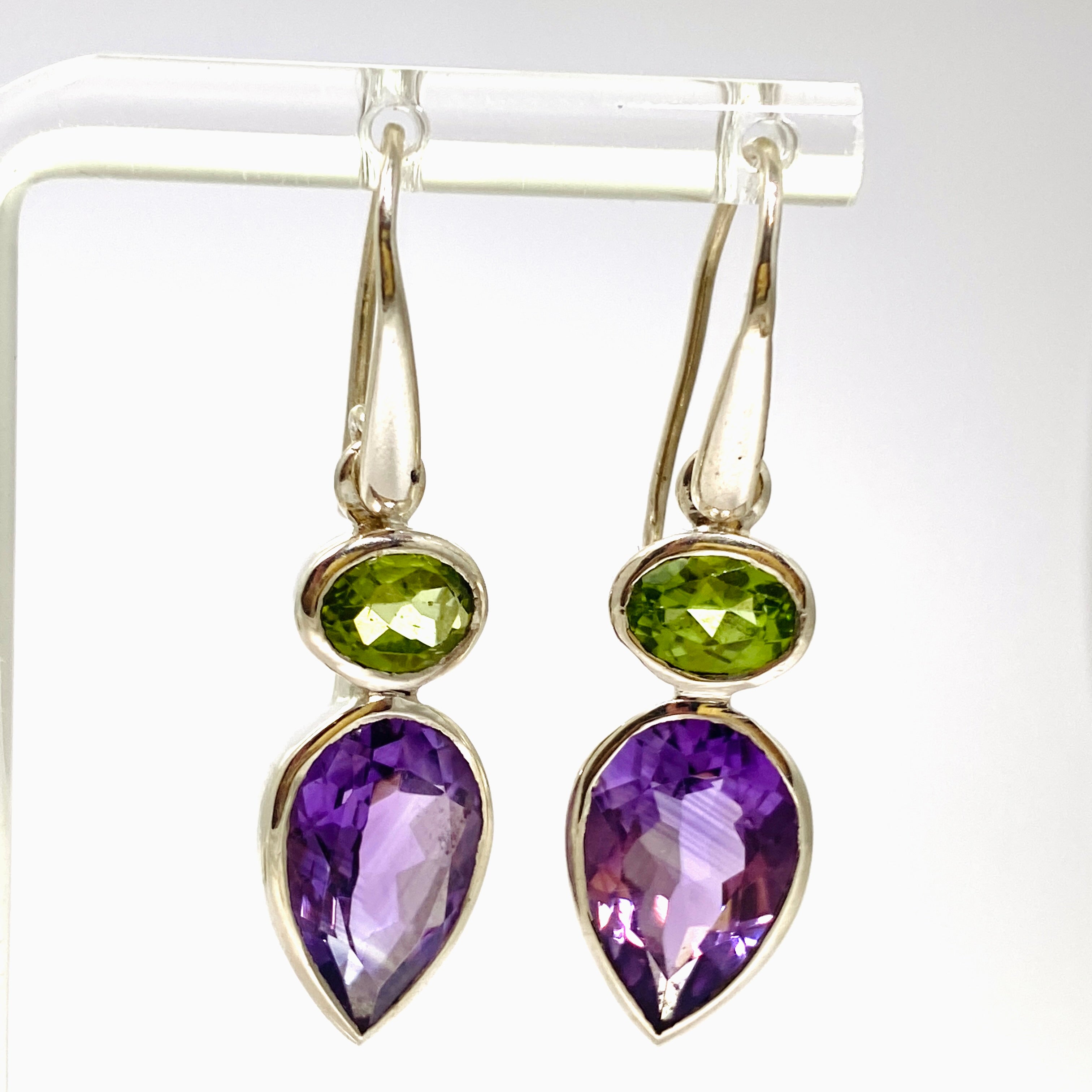 Amethyst and Peridot Faceted Multi-Stone Earrings for Women | Elegant Dangle Drop Earrings | Perfect for Parties, Weddings & Evening Events | PEG296