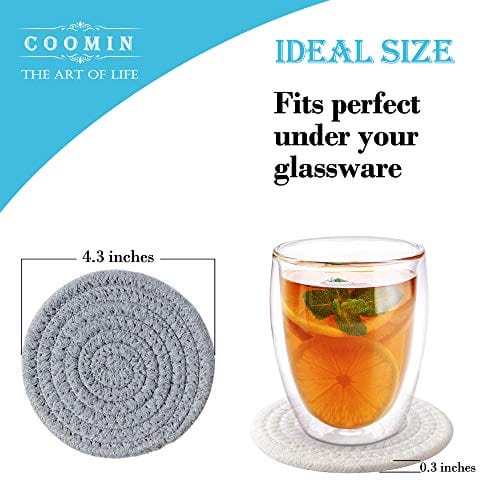 Handmade Braided Absorbent Drink Coasters Set of 6 - Super Absorbent & Heat Resistant Coasters for Coffee, Tea & Beverages - Perfect Housewarming Gift (Dark Grey, Light Grey, Beige) - Ideal for Dining Tables, Coffee Tables & Home Decor