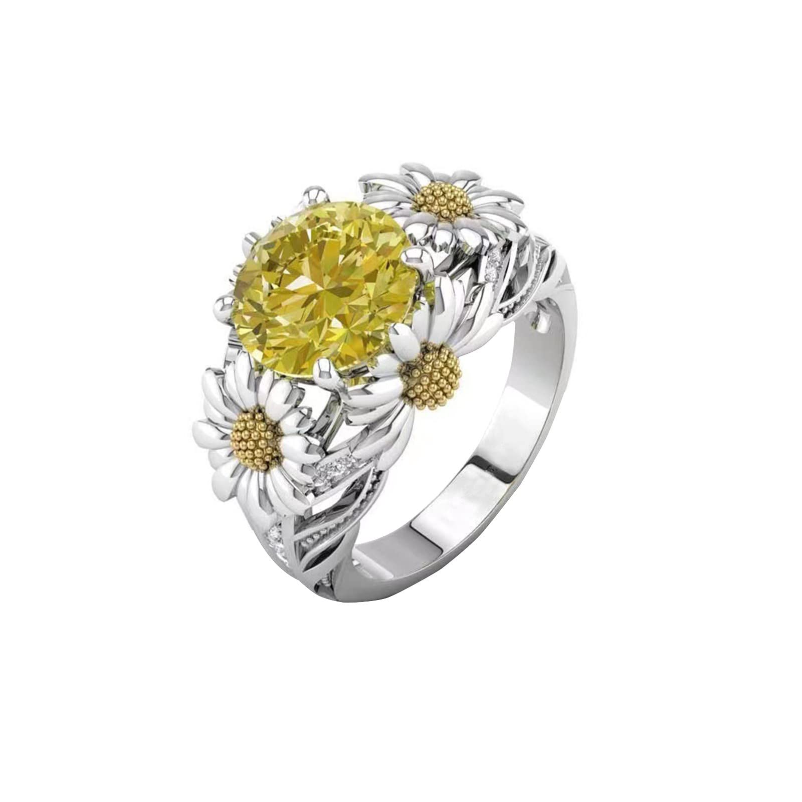 Sunflower Daisy Diamond Rings for Women - Elegant Floral Jewelry for Weddings, Parties & Everyday Wear