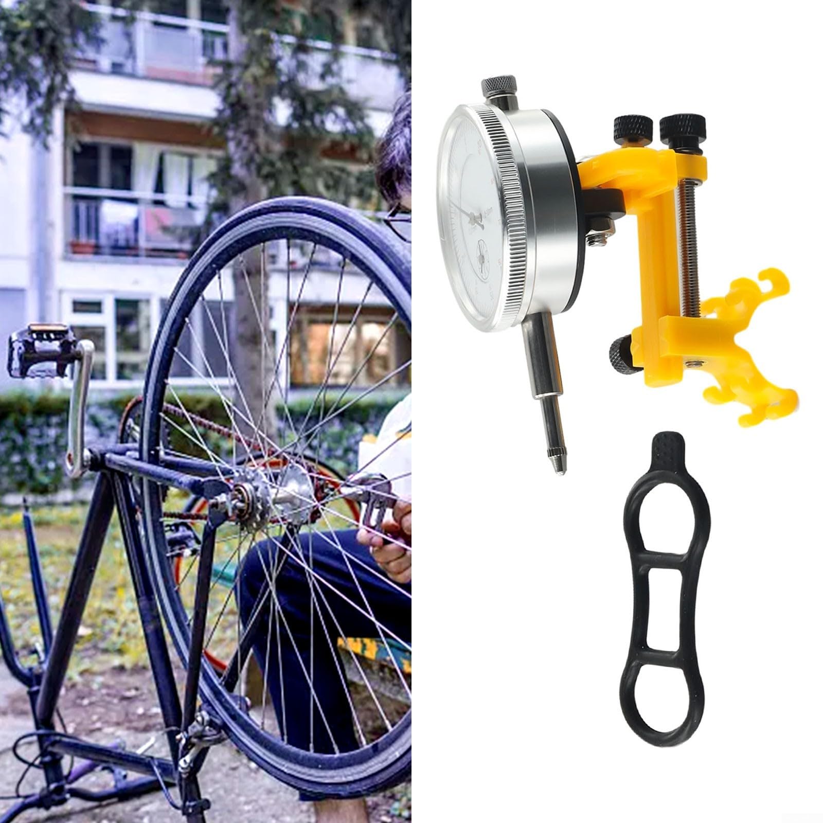 Portable Bike Wheel Truing Stand with Gauge - Mini Accurate Bicycle Rim Adjustment Tool (BT110A Black) | Professional Bike Repair Stand for Home Mechanics & Cycling Enthusiasts