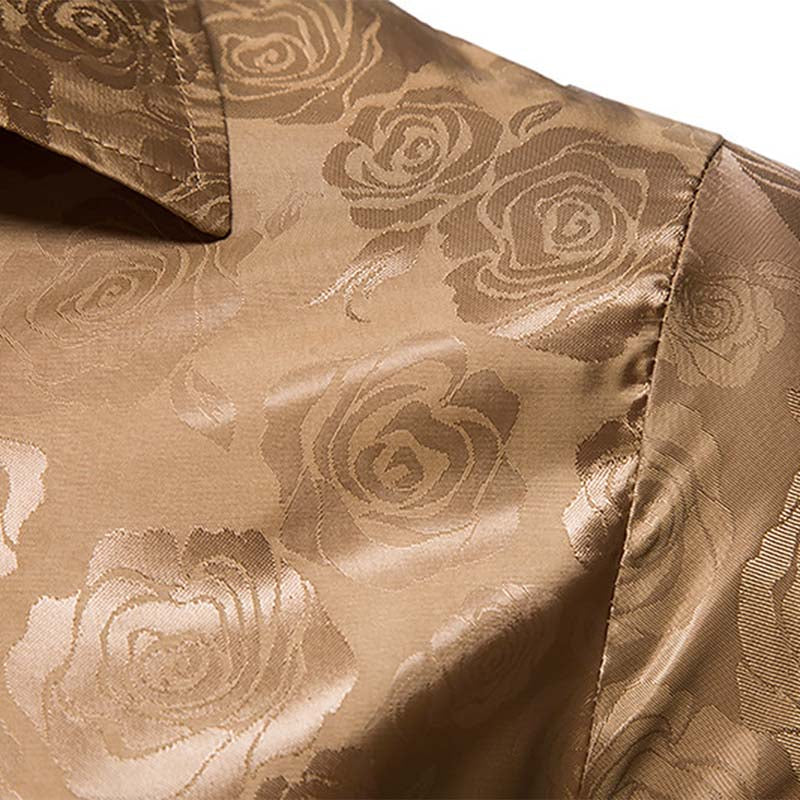 Men's Slim Fit Rose Printed Casual Shirt - Khaki Color for Spring Summer Fashion | Office Wear, Date Night & Outdoor Activities