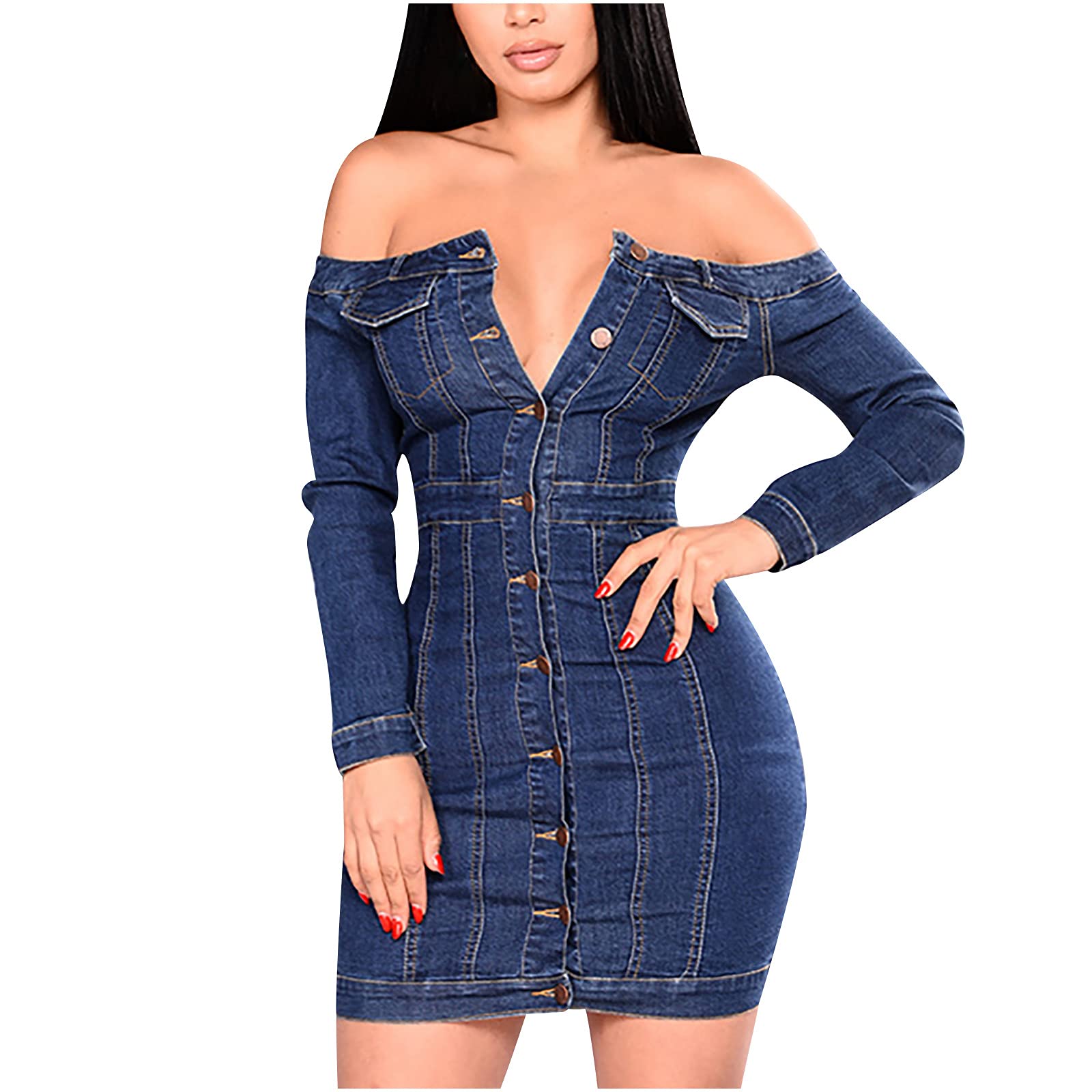 Sexy Off Shoulder Wrap Dress for Women - Long Sleeve Bodycon Mini Dress with Button Detail | Perfect for Clubwear, Date Night & Party Outfits