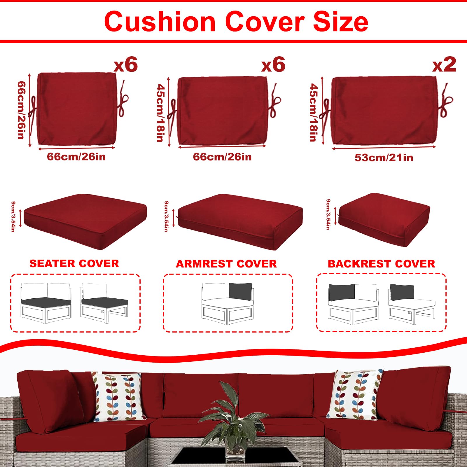 Waterproof Outdoor Patio Cushion Covers with Zipper - Replacement Slipcovers for Wicker Rattan Sectional Sofa & Chair (14