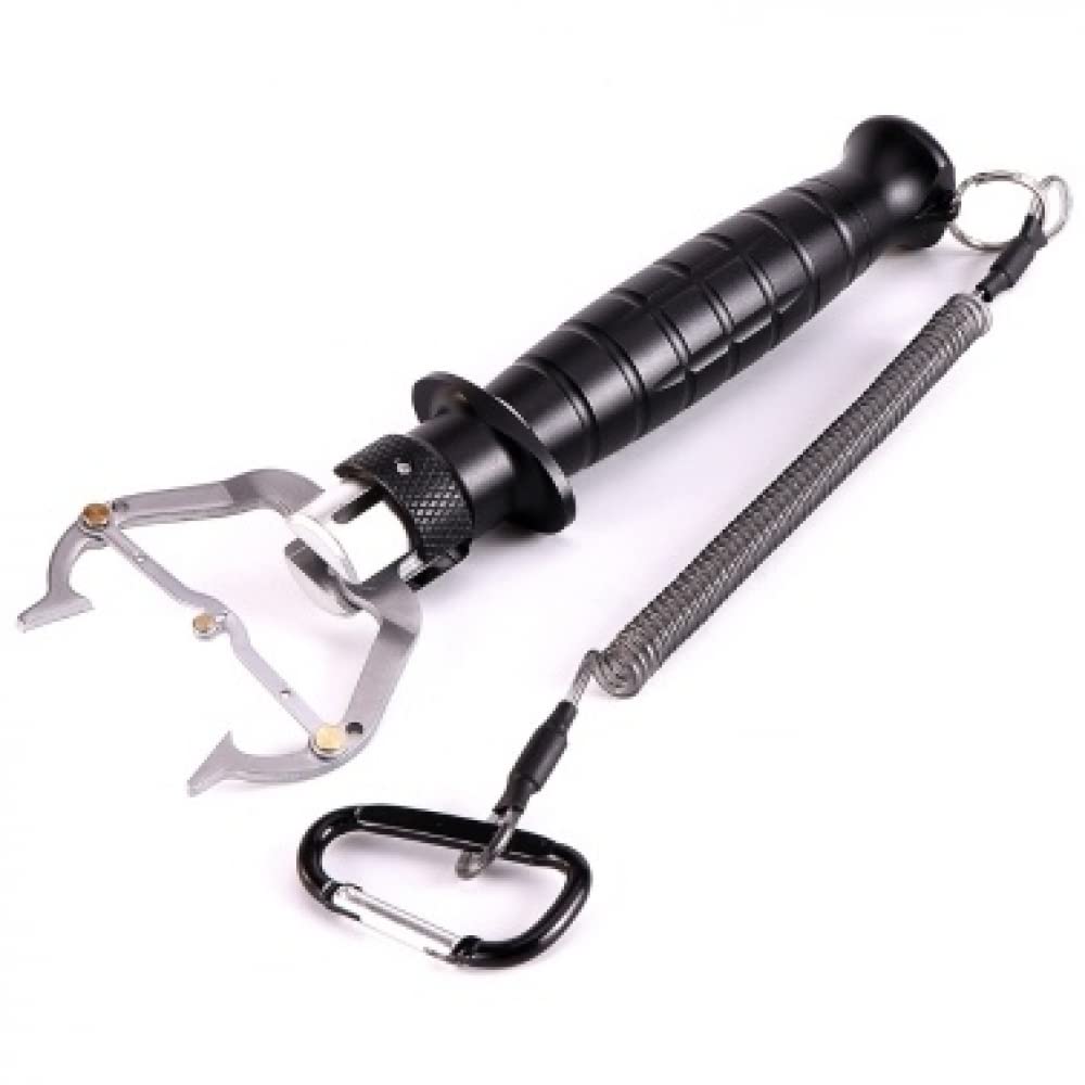 Aluminum Alloy Fish Lip Gripper - Portable Fishing Holder & Fish Control Tool with Anti-Lose Lanyard & Carabiner - Perfect for Catch & Release, Bass Fishing, Kayak Fishing & Outdoor Adventures