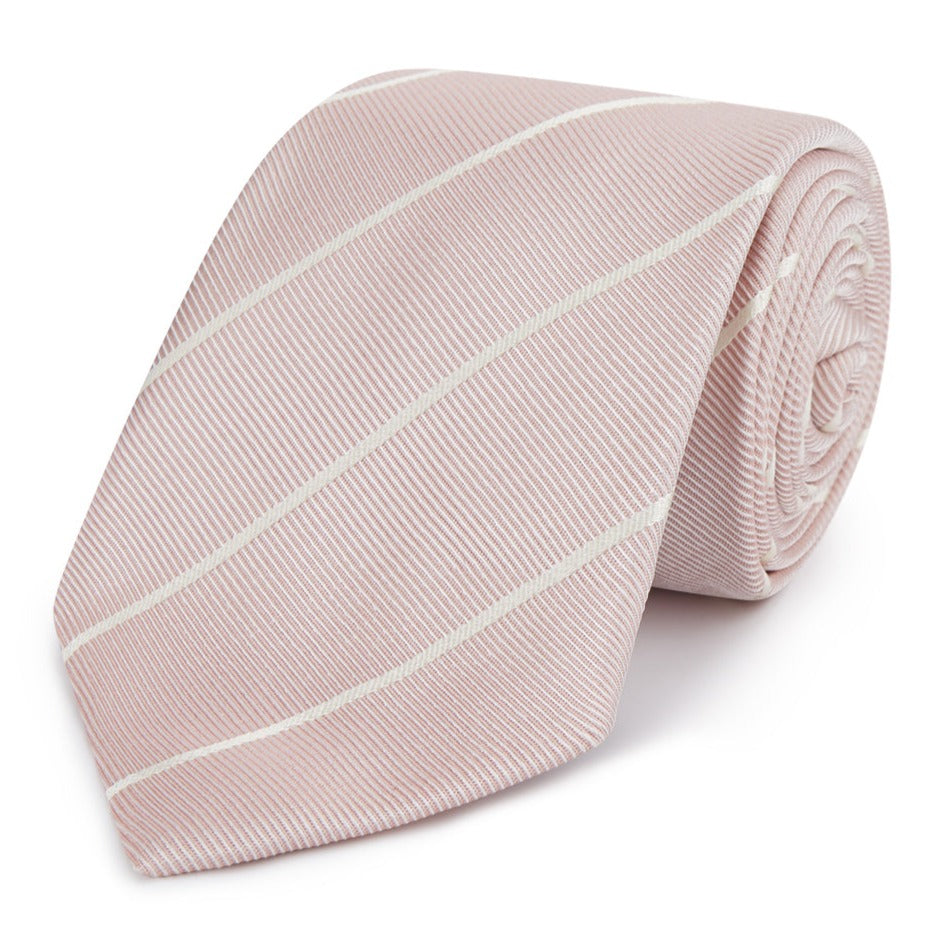 Elegant Pink and White Striped Twill Woven Silk Tie for Men - Perfect for Weddings, Business Meetings & Formal Occasions