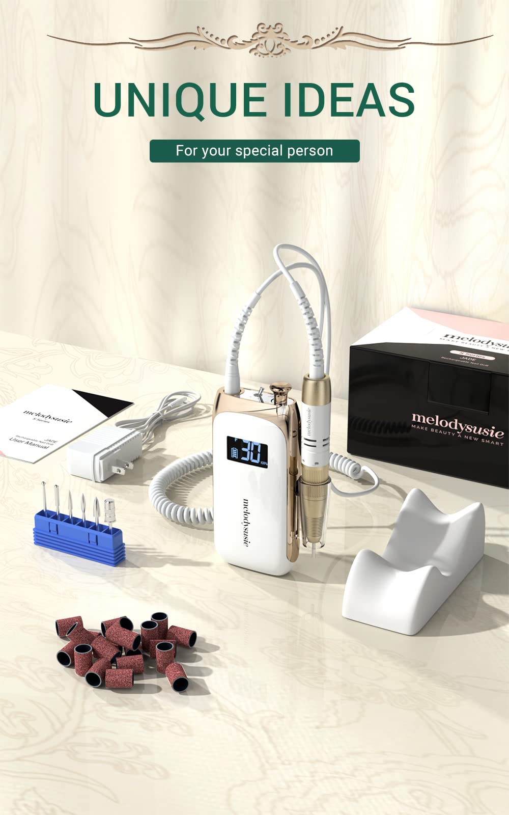 MelodySusie 54W Professional LED Nail Lamp with Jade Electric Nail File Kit - Perfect for Home Manicures, Salon Nail Art & Gel Polish Curing