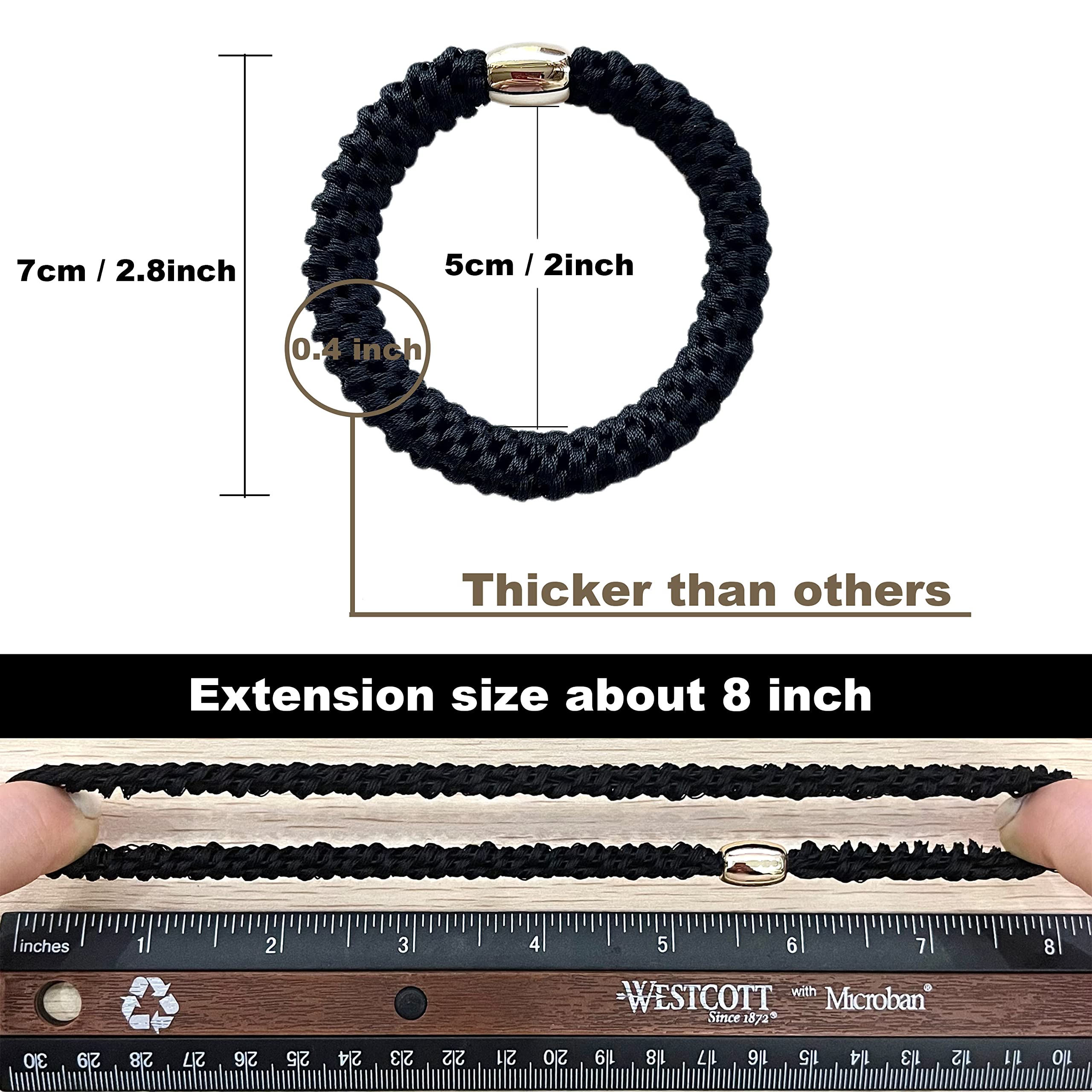 Tanha 15Pcs Hair Tie Bracelet Set - No Damage Stretchy Hair Bands for Women & Men, Strong Ponytail Holders for Thick Hair (Black) - Perfect for Gym, Work, Travel & Everyday Use