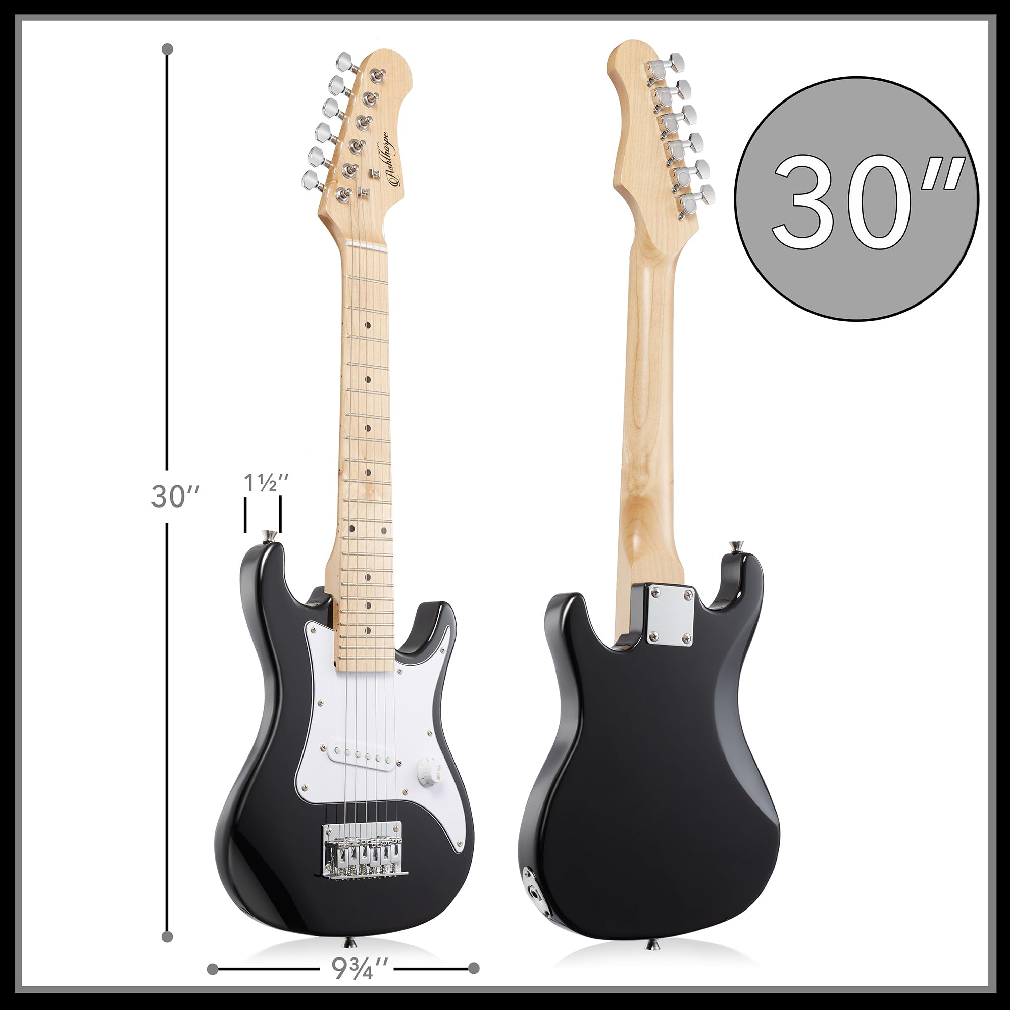 Ashthorpe 30-inch Beginner Electric Guitar Kit with Amp, Gig Bag & Accessories - Complete Starter Pack for Kids & Adults (Black) | Perfect for Home Practice, Music Lessons & Rock Band Performances