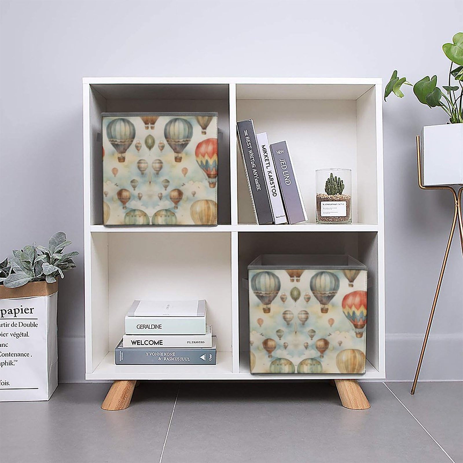Foldable Watercolor Hot Air Balloon Storage Cubes with Handles - Closet Organizer Bins for Clothes, Shelves & Cabinets | Perfect for Bedroom, Nursery & Travel Organization