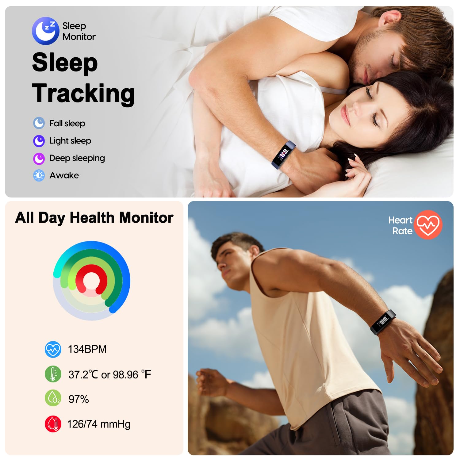 ENGERWALL Fitness Tracker with Heart Rate Monitor, Step Counter, Calorie & Sleep Tracker - IP68 Waterproof Activity Tracker Smartwatch for Women, Men & Kids | Perfect for Running, Gym Workouts & Daily Health Monitoring
