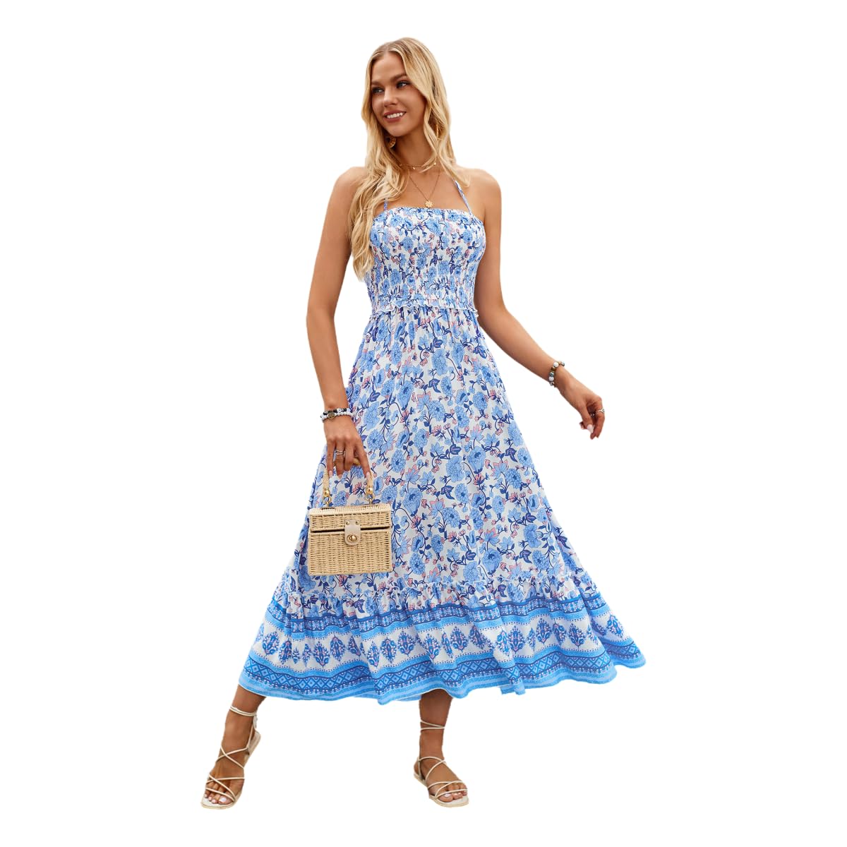 Women's Maxi Dresses 2024 Summer Collection - Flowy Halter Neck Long Dresses for Wedding Guest, Beach Vacation & Tropical Outfits | Perfect for Hawaiian Parties, Resort Wear & Casual Summer Fashion