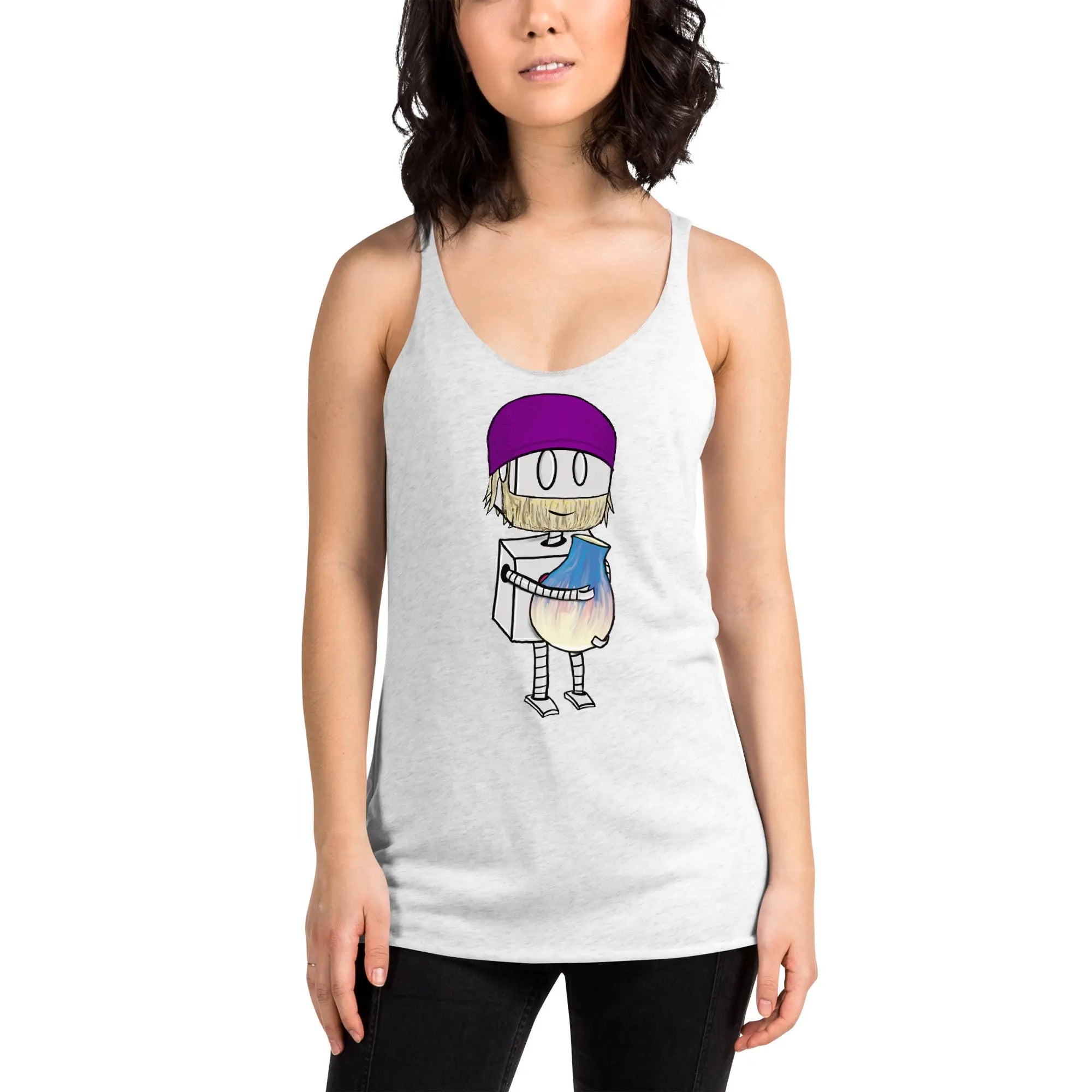 Cute Bearded Potter Robot Racerback Tank Top with Beanie - Funny Graphic Novelty T-Shirt for Cosplay, Gifts & Everyday Wear