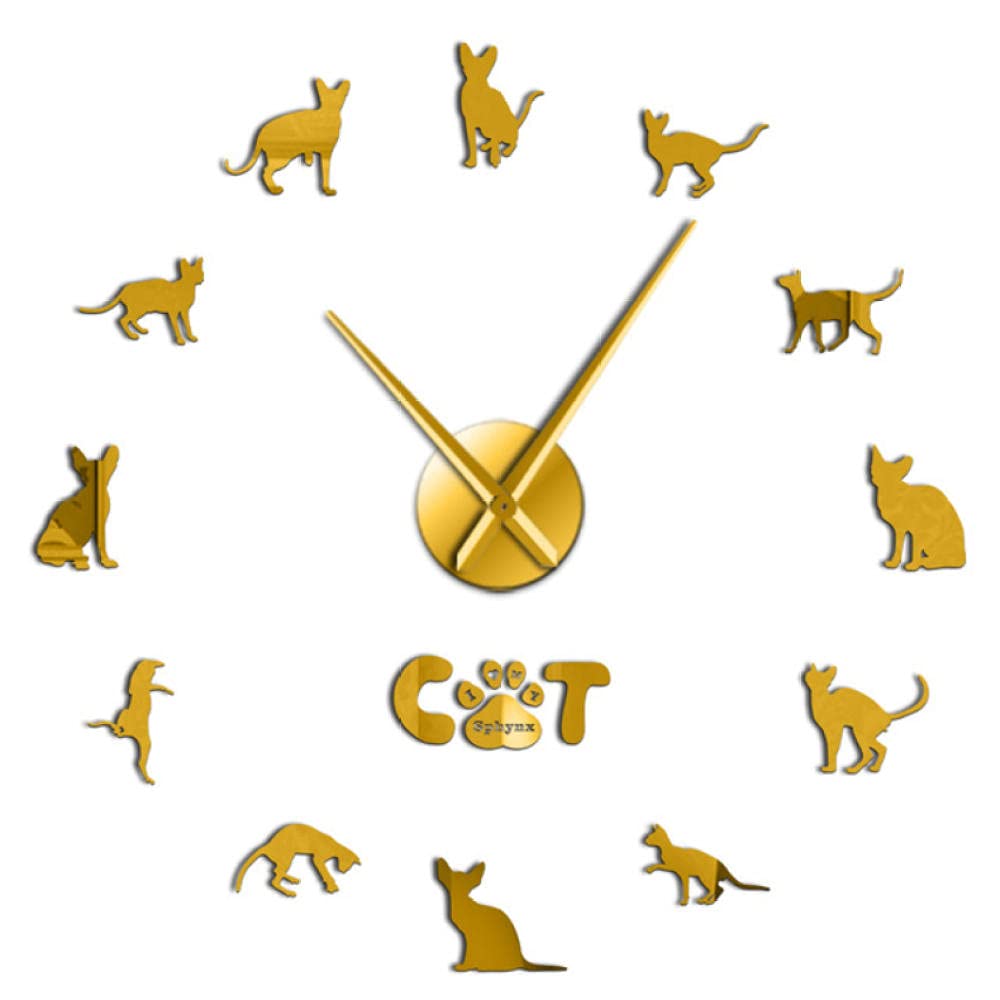 3D DIY Acrylic Cat Wall Clock - 47 Inch Stick-On Decorative Clock for Home & Office - Perfect for Living Room, Bedroom, Nursery and Gift Giving