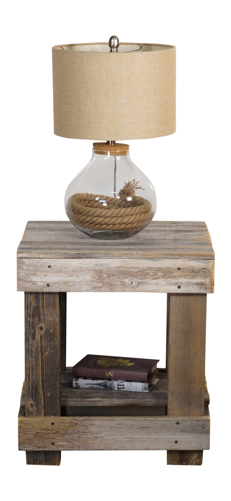 Reclaimed Wood End Table for Living Room - Natural Rustic Side Table | Perfect for Farmhouse, Cottage & Vintage Home Decor