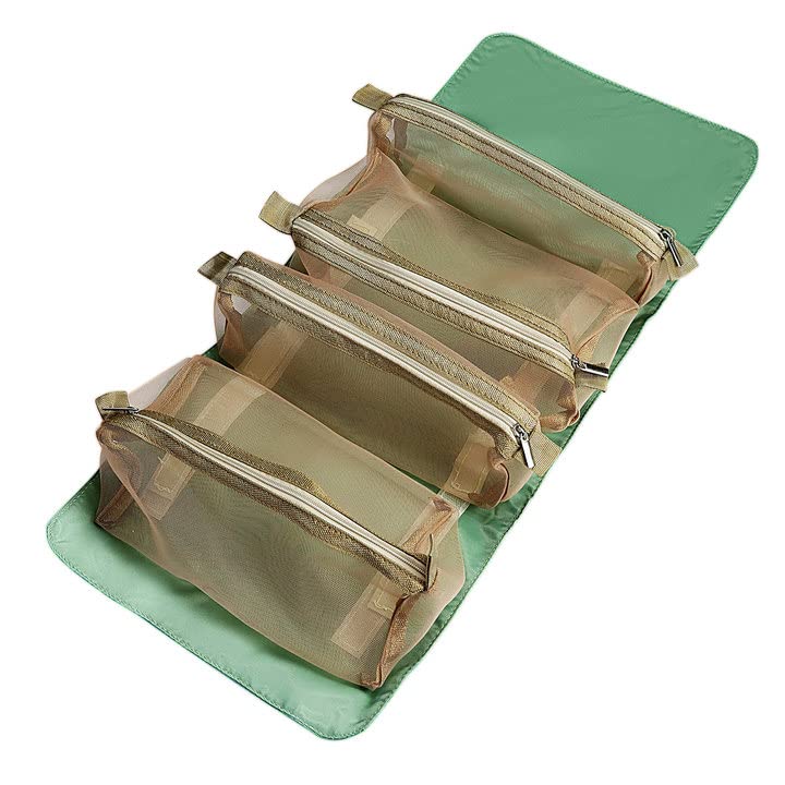 Premium Hanging Travel Toiletry Bag - Large Capacity Cosmetic Organizer with 4 Detachable Compartments for Shampoo, Body Wash & Toiletries | Waterproof Makeup Bag for Women & Men | Perfect for Airplane, Camping & Gym (Green)