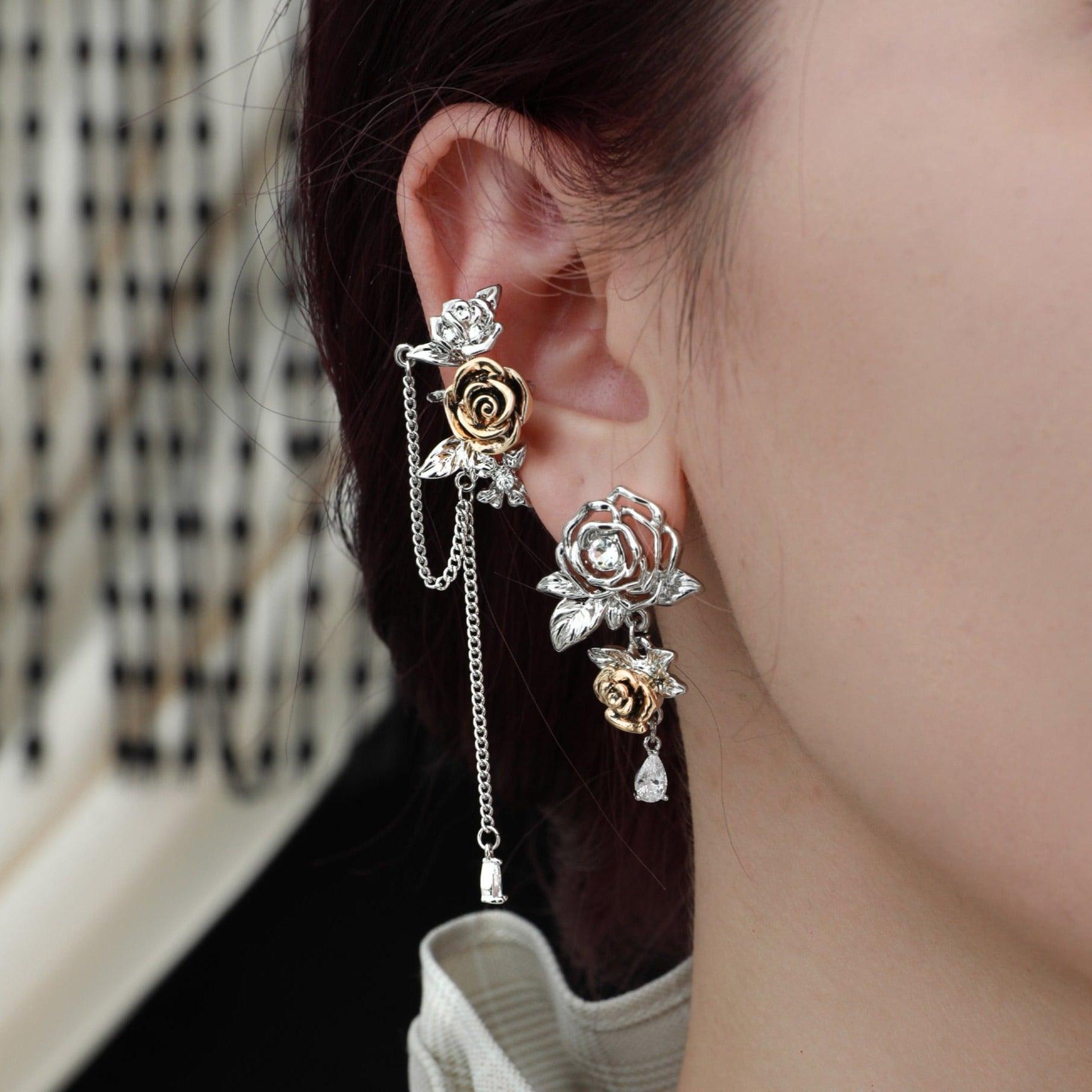 Golden Rose Chain Ear Clips™ - Elegant Dainty Gold Hoop Earrings for Women, Trendy Minimalist Jewelry Gift for Her | Perfect for Parties, Weddings & Everyday Wear