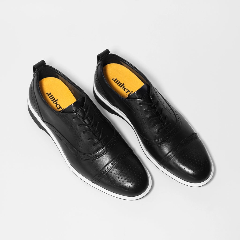 Premium Cap Toe Dress Shoes for Men - Classic Onyx Black Formal Oxfords for Business, Wedding & Office Wear
