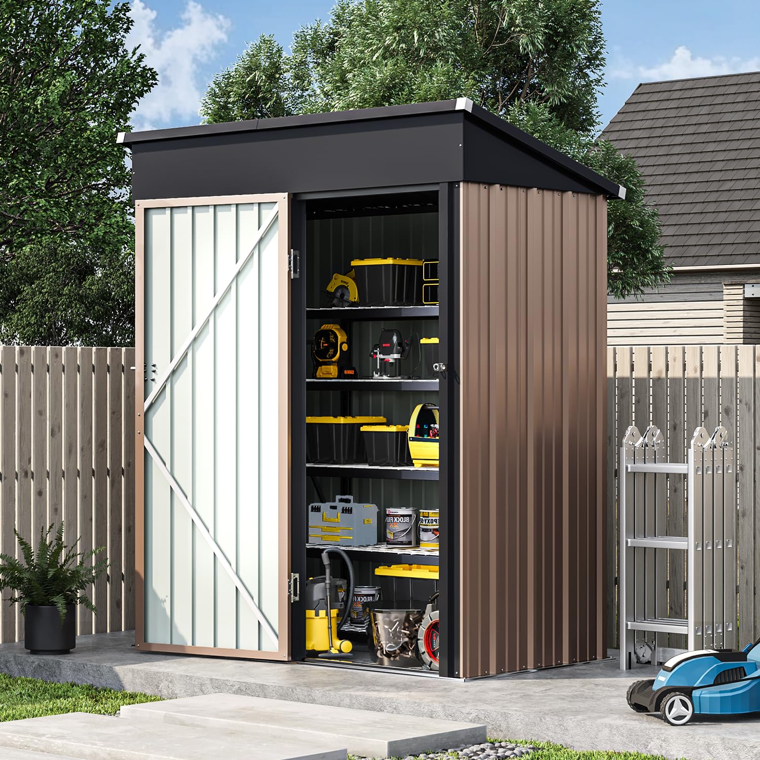 3.0’x4.9’ Outdoor Storage Shed - Heavy Duty Metal Garden Shed for Bikes, Lawn Mowers & Tools - Lockable Door Backyard Storage Shed for Patio, Garage & Yard Organization