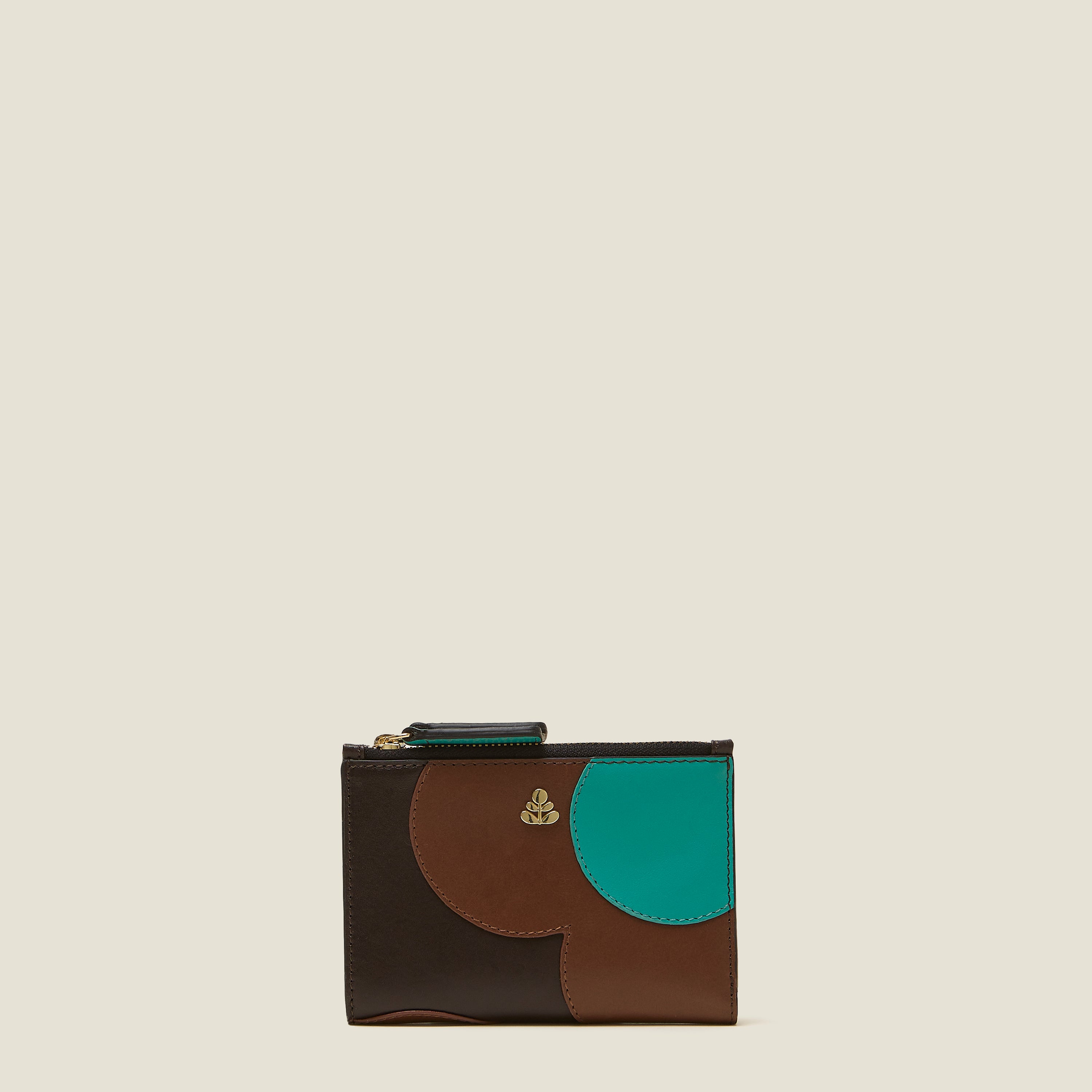 Two Way Coin Purse with Spot Flower Design - Walnut Brown Leather Wallet for Women & Men - Perfect for Travel, Shopping, and Everyday Use
