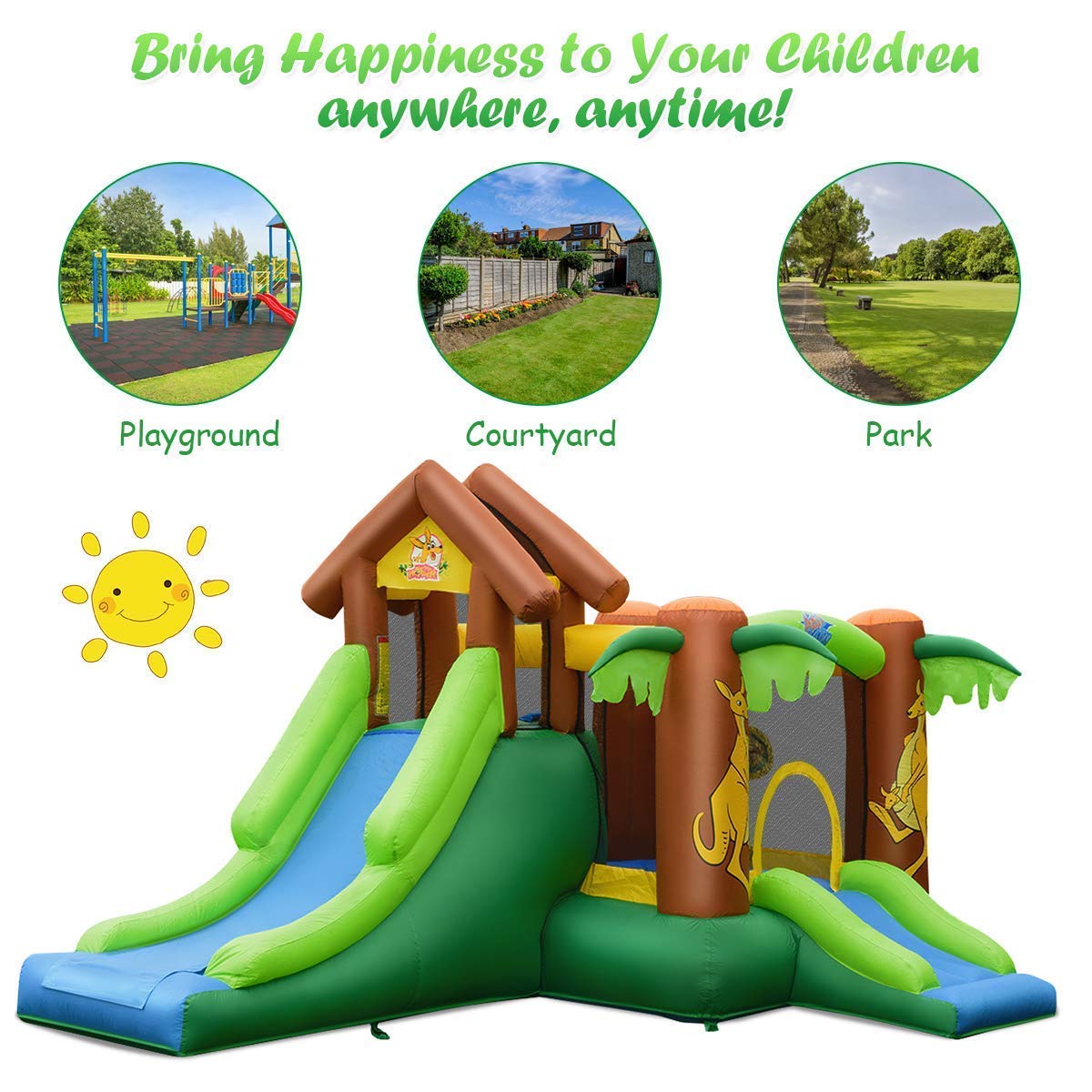 **WATERJOY Inflatable Bounce House with 740 Blower - Kids Slide, Jumping Castle, Basketball Rim & Football Area - Indoor & Outdoor Play for Birthday Parties, Backyard Fun & Family Gatherings**