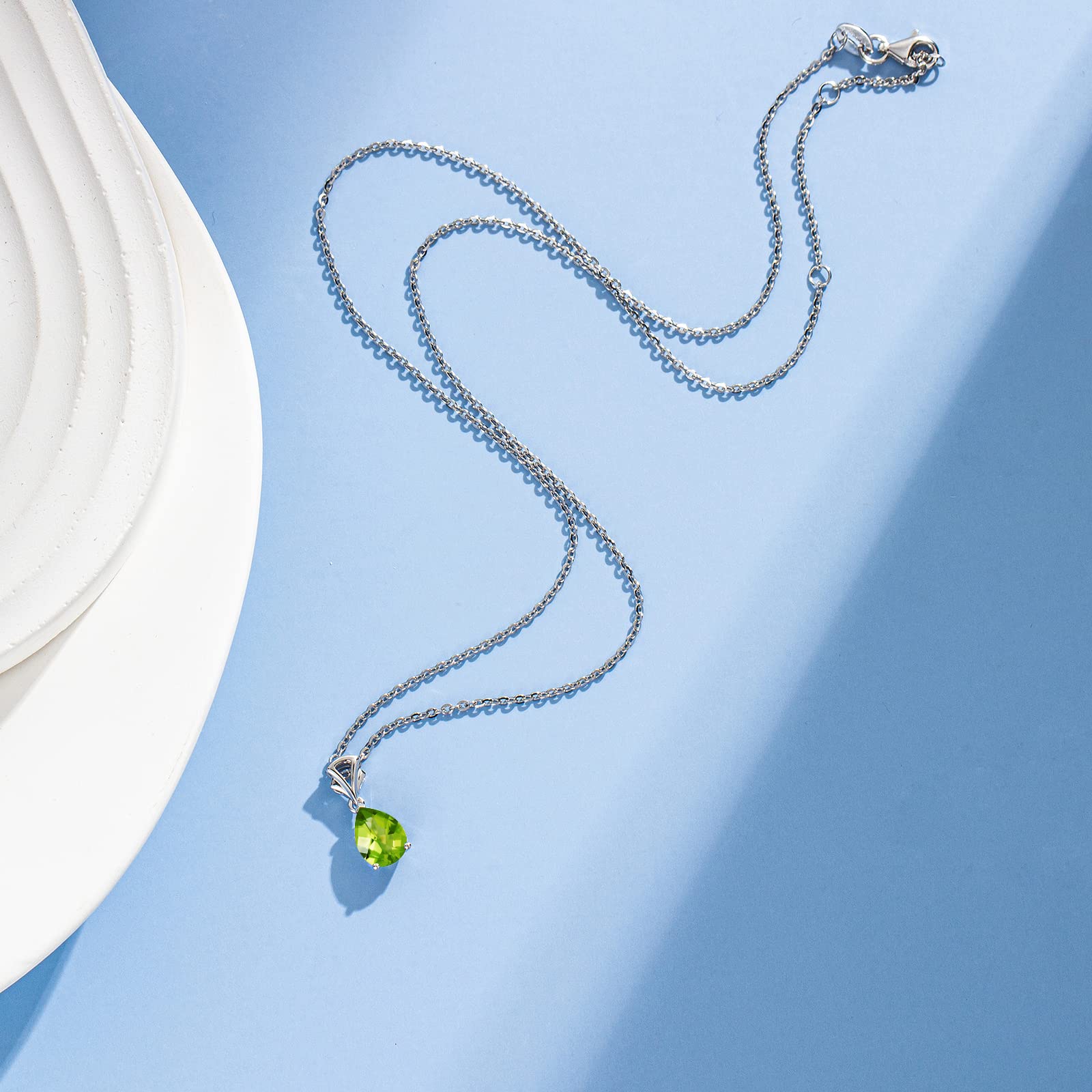 14K Solid White Gold Teardrop Birthstone Pendant Necklace for Women - Personalized Birthday Gift for Mom, Daughter & Girlfriend - 16