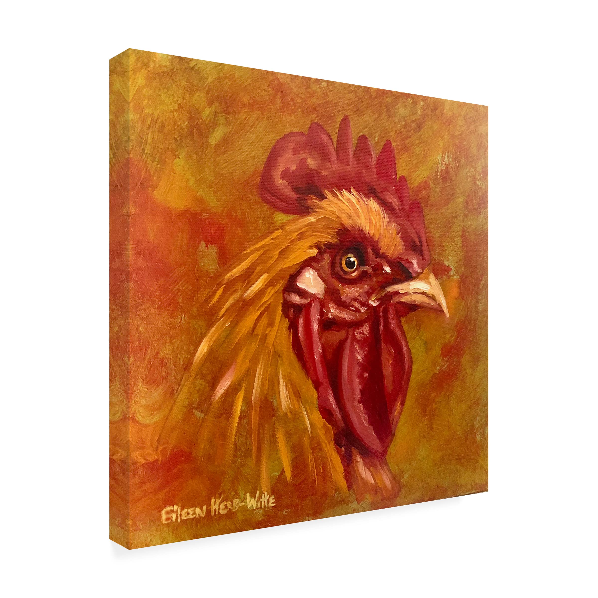Trademark Fine Art 'Golden Rooster' Canvas Wall Art Print by Eileen Herb-Witte - Vibrant Rooster Painting for Farmhouse Decor, Kitchen Wall Art, Country Home & Office Decoration