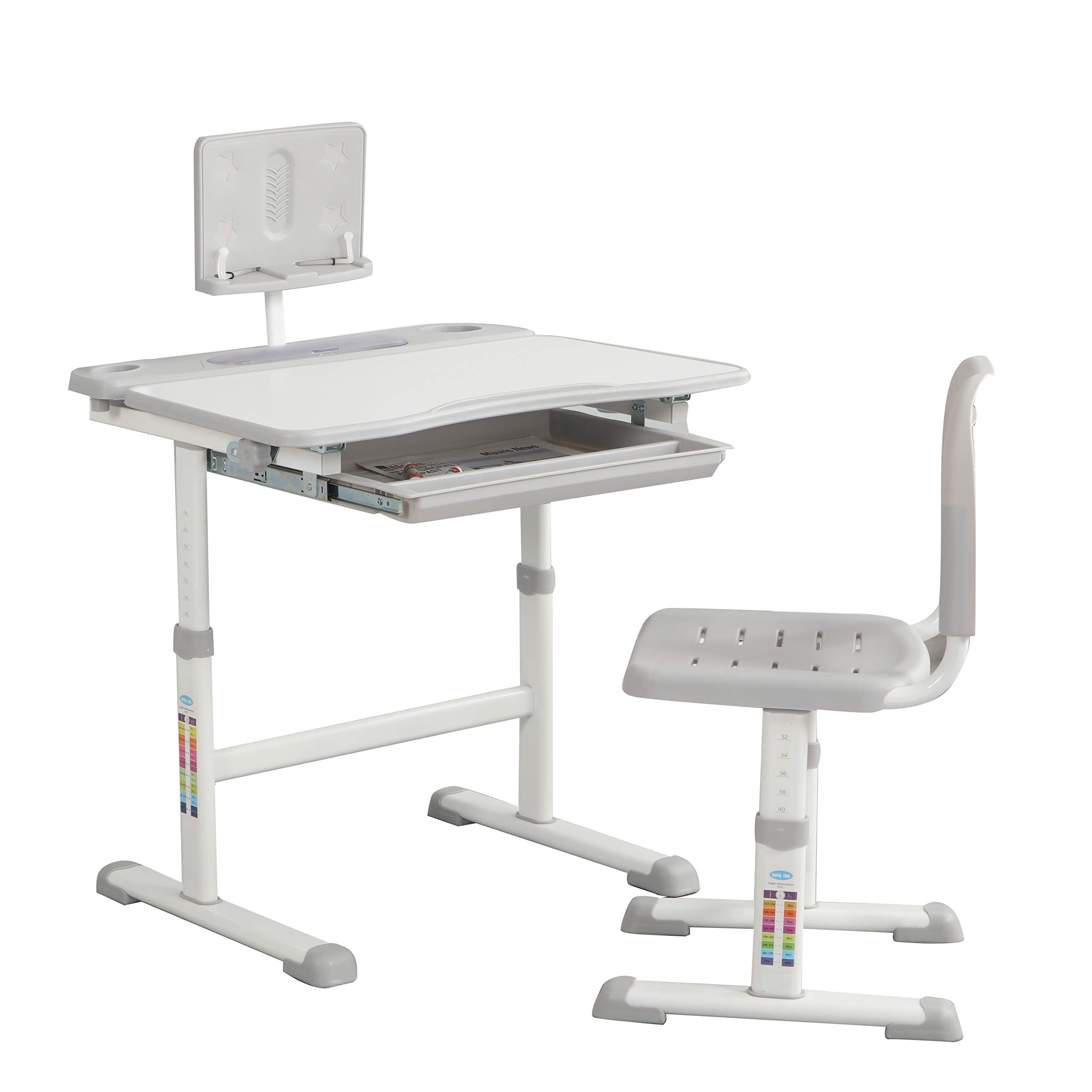 Beyamis Adjustable Kids Study Desk and Chair Set with Storage Drawer, Pencil Case & Bookstand - Ergonomic Children's Writing Table for School Students - Perfect for Homework, Reading & Craft Activities
