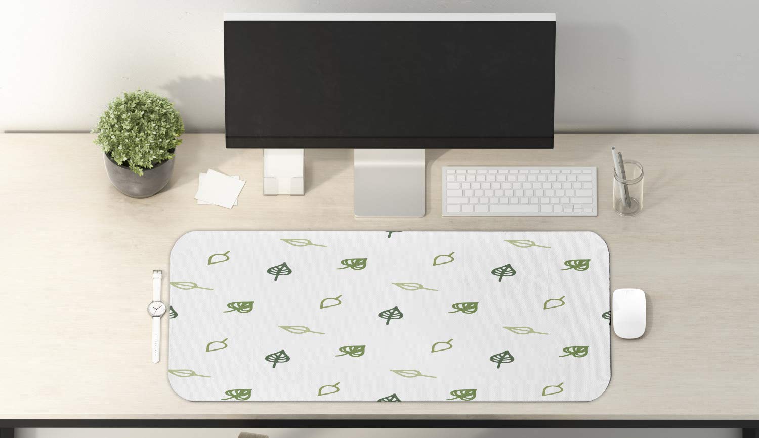 Ambesonne Large Green Leaf Pattern Non-Slip Rubber Mouse Pad - 31