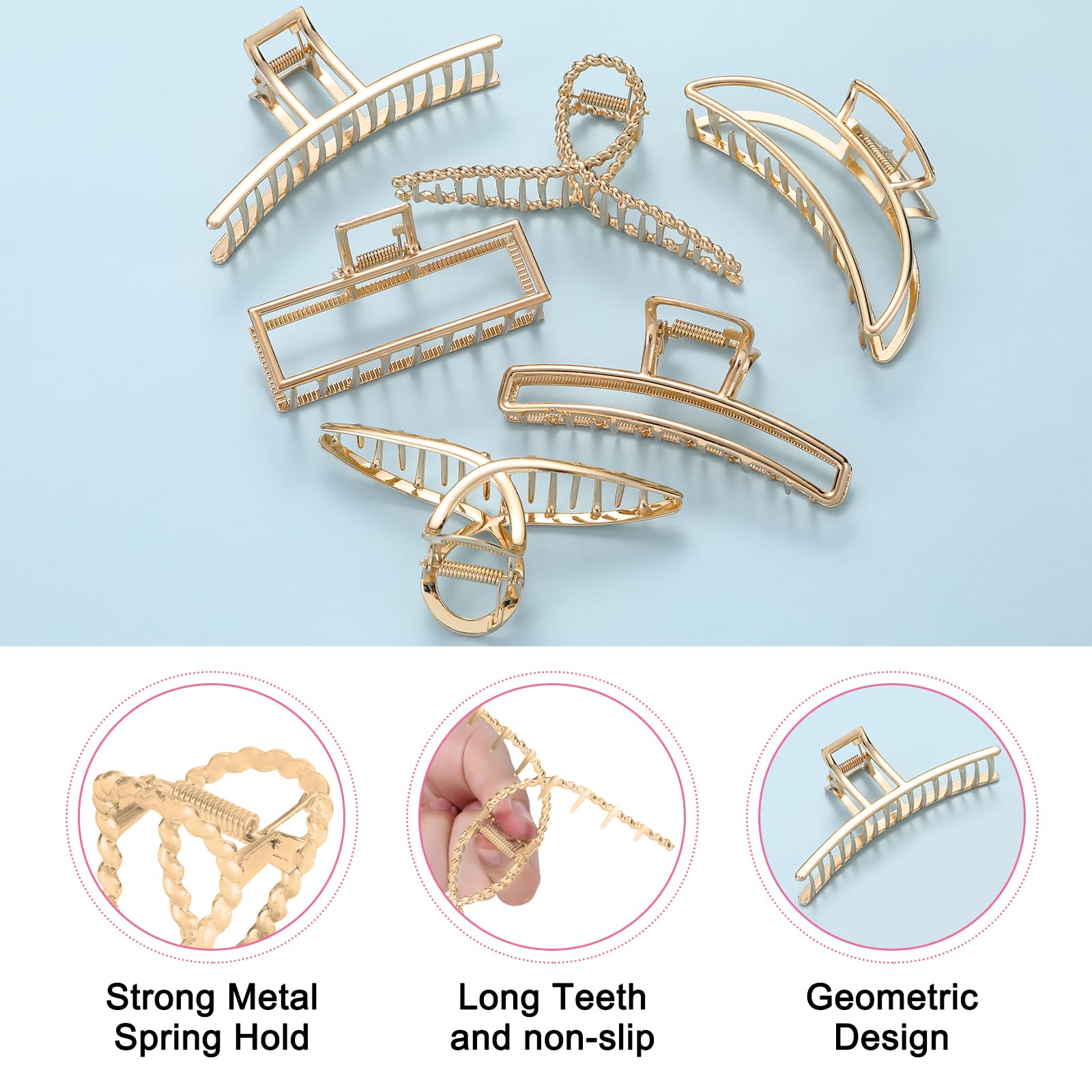 LUKACY 6 Pack Large Metal Hair Claw Clips - 4 Inch Gold Hair Clips for Women, Strong Hold Hair Clamps for Thin & Thick Hair, Fashion Hair Accessories | Perfect for Updos, Ponytails & Everyday Styling