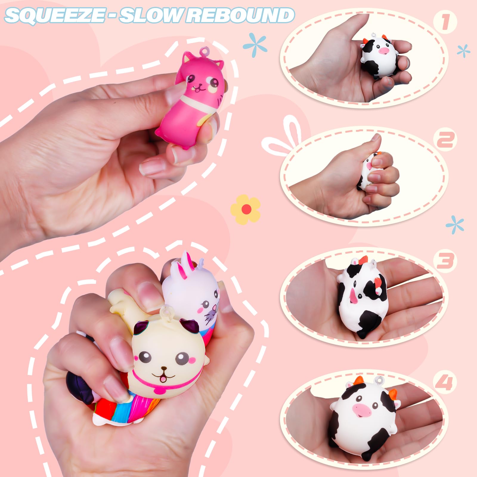 12 Pack Kawaii Squishy Toys - Cute Animals Stress Relief for Party Favors & Classroom Prizes