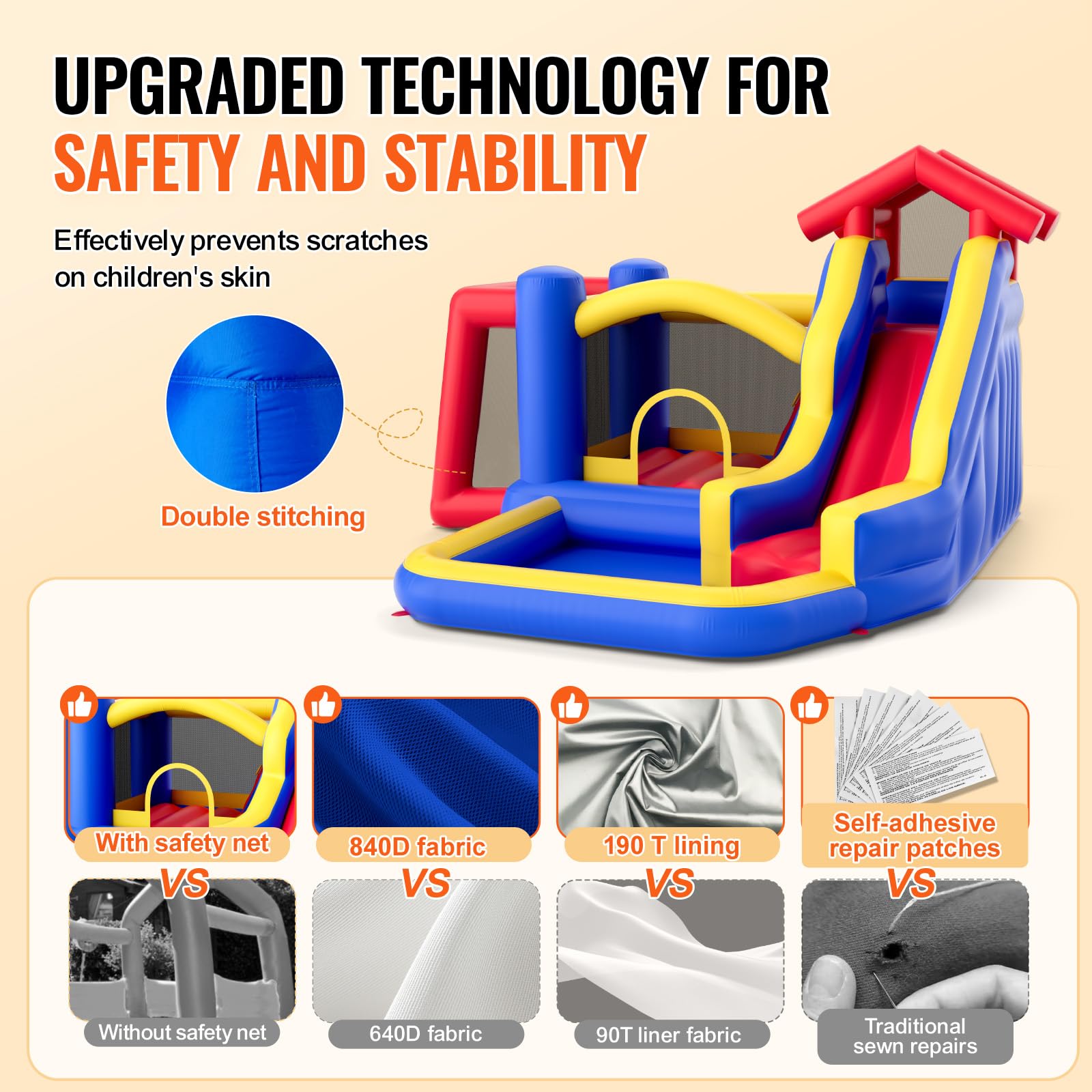 VEVOR Kids Bounce House with Slide - 131x133x91 Inch Inflatable Jumping Castle for Indoor/Outdoor Play - Includes Blower & Storage Bag - Perfect for Birthday Parties, Backyard Fun (Ages 3-8)