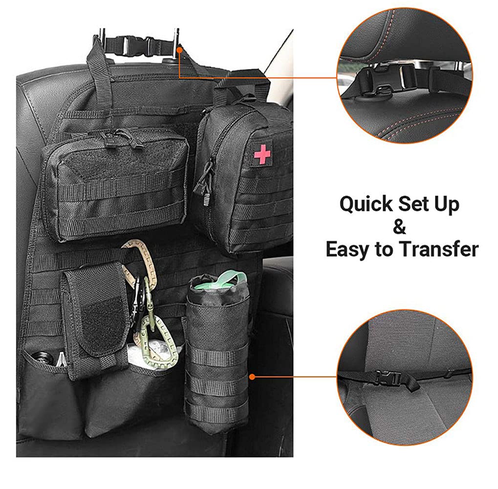 Tactical MOLLE Seat Back Organizer - Durable Car Seat Cover Protector with Vehicle Panel (TAN) - Perfect for SUV, Truck & Off-Road Adventures