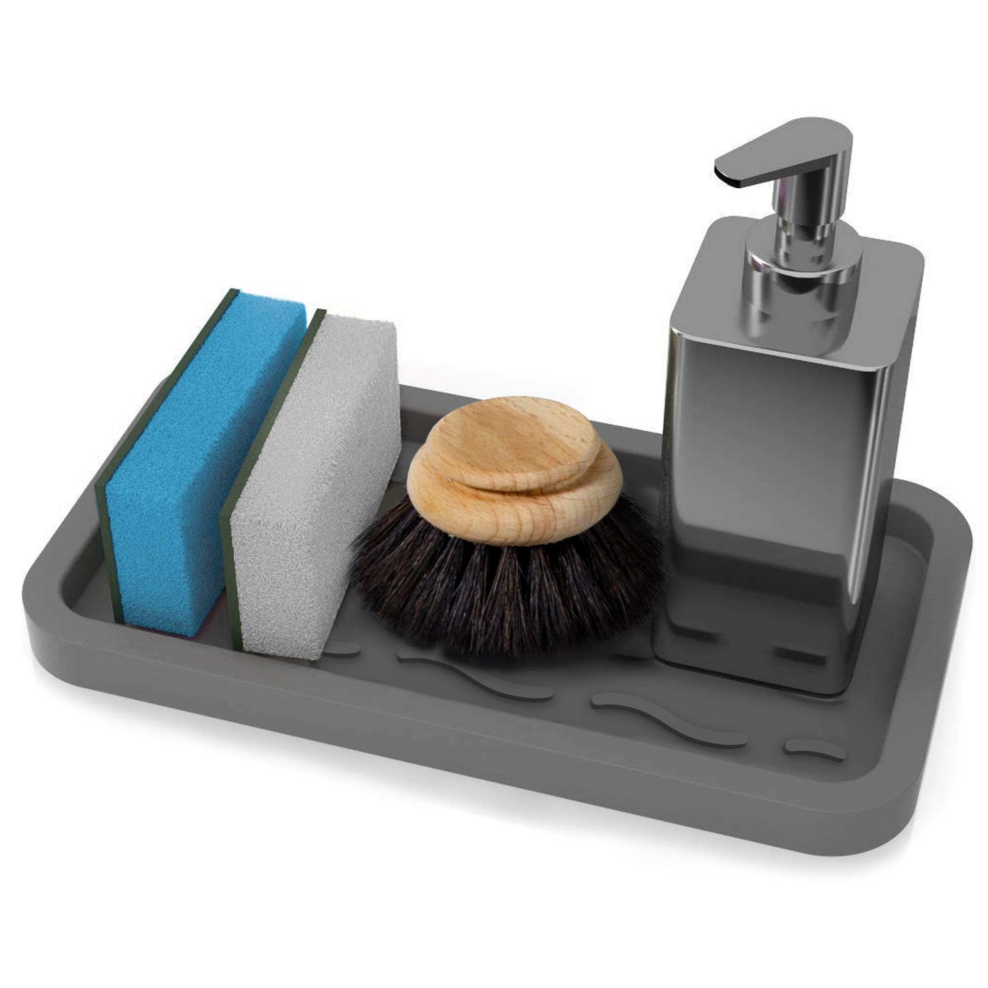 Premium Silicone Sponge Holder & Soap Dispenser Organizer - Non-Slip Kitchen Sink Tray for Sponges, Scrubbers & Cleaning Tools - Durable Sink Caddy with Drainage Holes - Perfect for Kitchen, Bathroom & RV Use