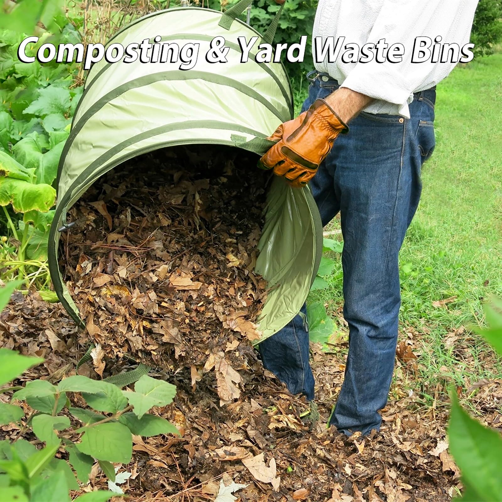 YUDI & GARDEN 45 Gallon Collapsible Garden Bag - Reusable Yard Waste Bag for Leaves, Trash, Camping | Portable Storage for Patio, Lawn, Leaf Cleanup & Outdoor Activities