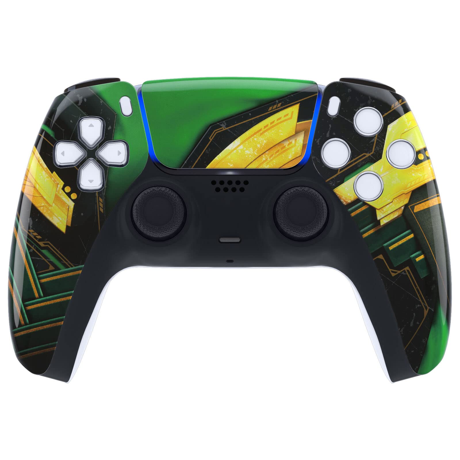 Custom Wireless PS5 Controller - Hand Airbrushed Green Armor Design | Ergonomic Gamepad for Pro Gamers | Perfect for Competitive Gaming & Long Play Sessions