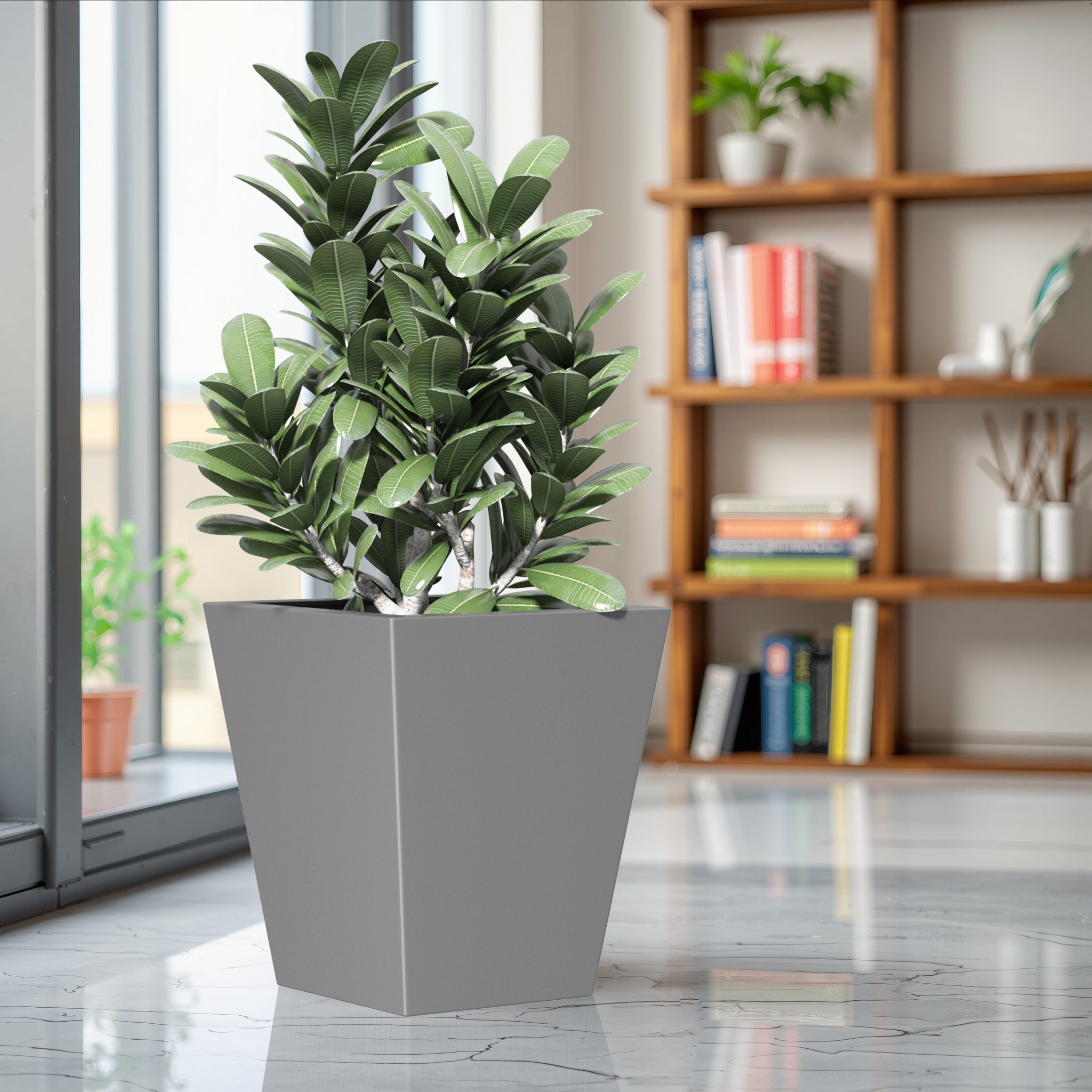 22 Inch Tall Metal Tapered Planter - Large Outdoor & Indoor Garden Pot with Drainage Hole & Rubber Plug, Modern Home Decor for Patio, Living Room, Balcony & Office Spaces