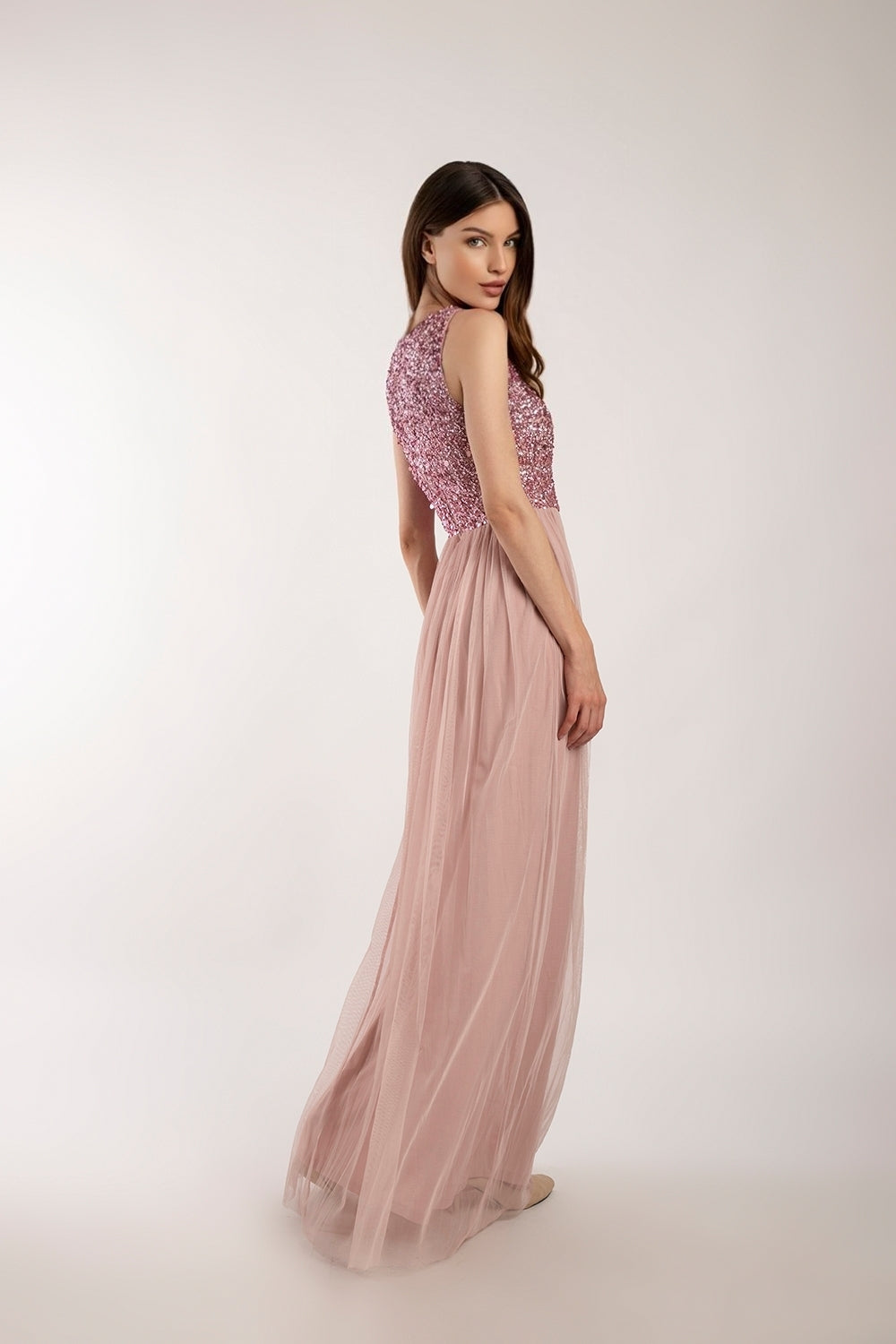 Picasso V Embellished Pink Bridesmaid Dresses for Weddings - Elegant V-Neck Formal Gowns for Bridal Party, Prom & Special Occasions