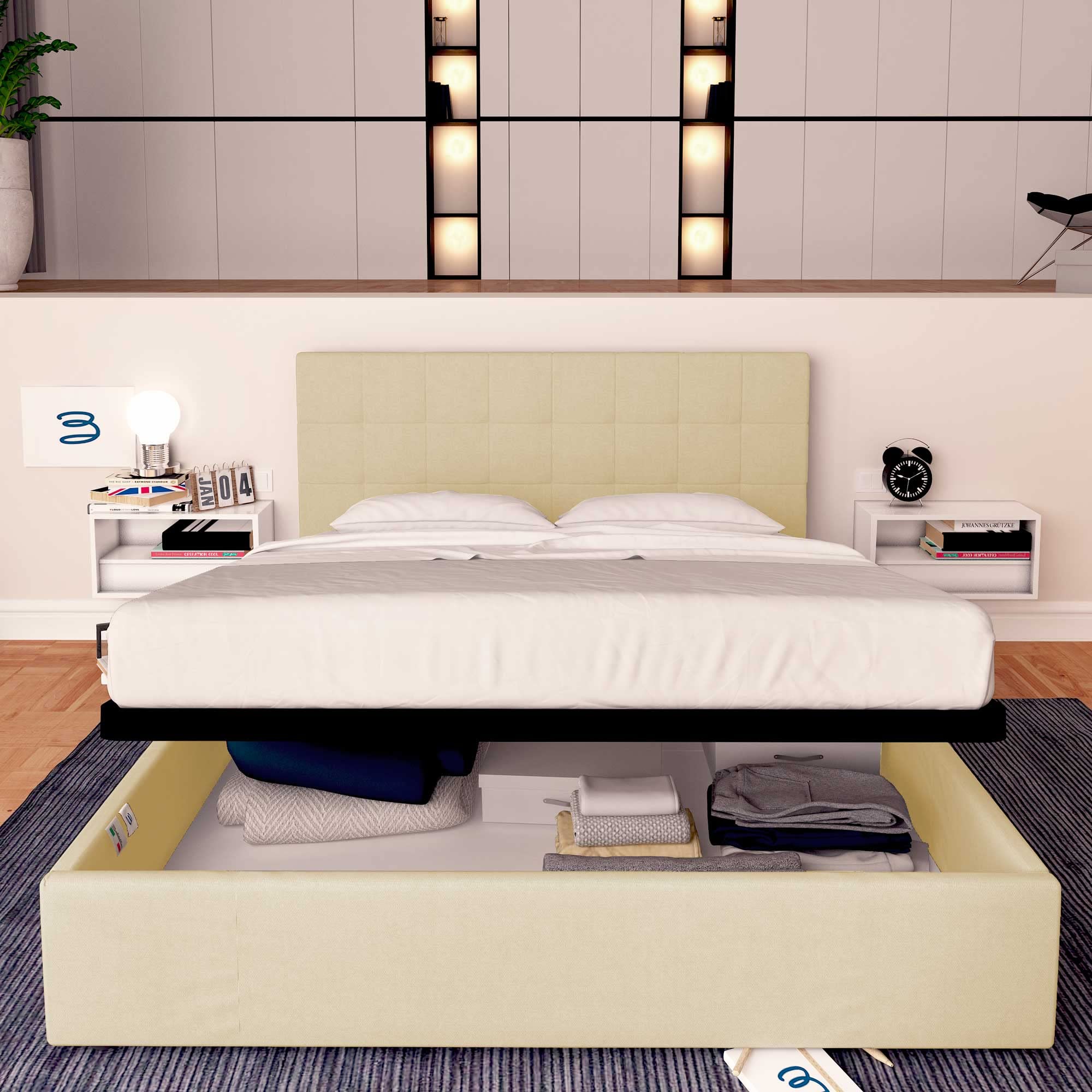 Baldiflex Single Bed with Storage - Synthetic Leather Dublin Model, Slatted Base for Single Mattresses, 160 x 190 cm, Elegant Cream Headboard | Perfect for Small Bedrooms, Guest Rooms & Studio Apartments