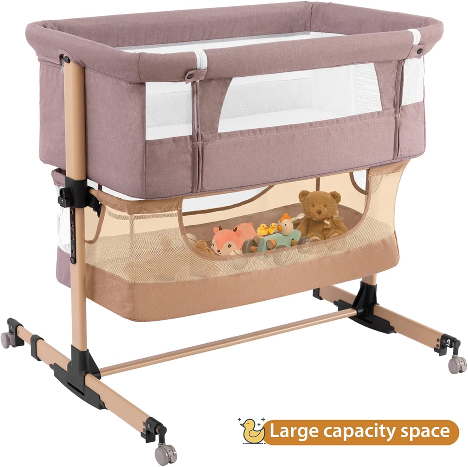 3 in 1 Adjustable Portable Baby Crib & Bassinet - Convertible Bedside Sleeper for Newborns & Infants, Light Beige | Perfect for Nursery, Bedroom & Travel Use