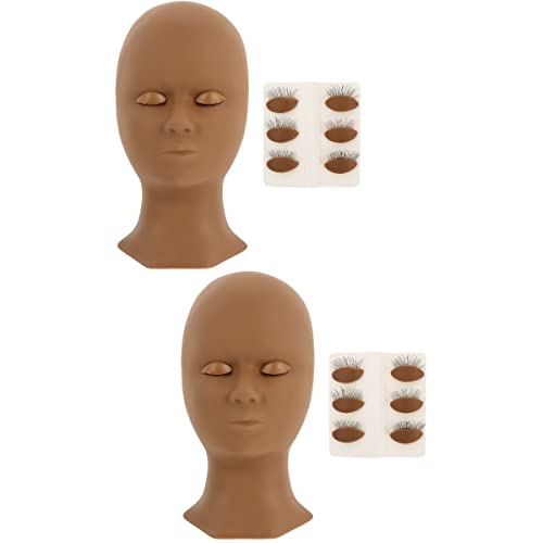 FOMIYES 2 Pcs Eyelash Extension Practice Mannequin Head Kit - Professional Lash Training Head with Replaceable Eyelids for Beginners - Perfect for Salon, Beauty School & Home Makeup Practice