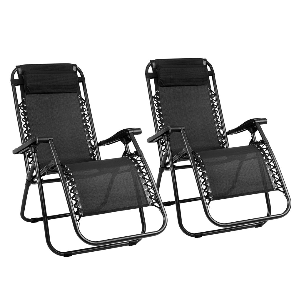 2PC Zero Gravity Chair Folding Outdoor Recliner - Adjustable Sun Lounge Chair for Patio, Beach, Poolside & Camping - Heavy Duty Support & Comfort - Black (Perfect for Relaxing, Sunbathing & Backyard Lounging)