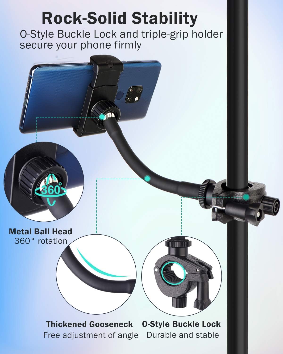 Flexible Mic Stand Phone Holder for iPhone 15/14/13/12 Pro Max & Samsung Galaxy - 6