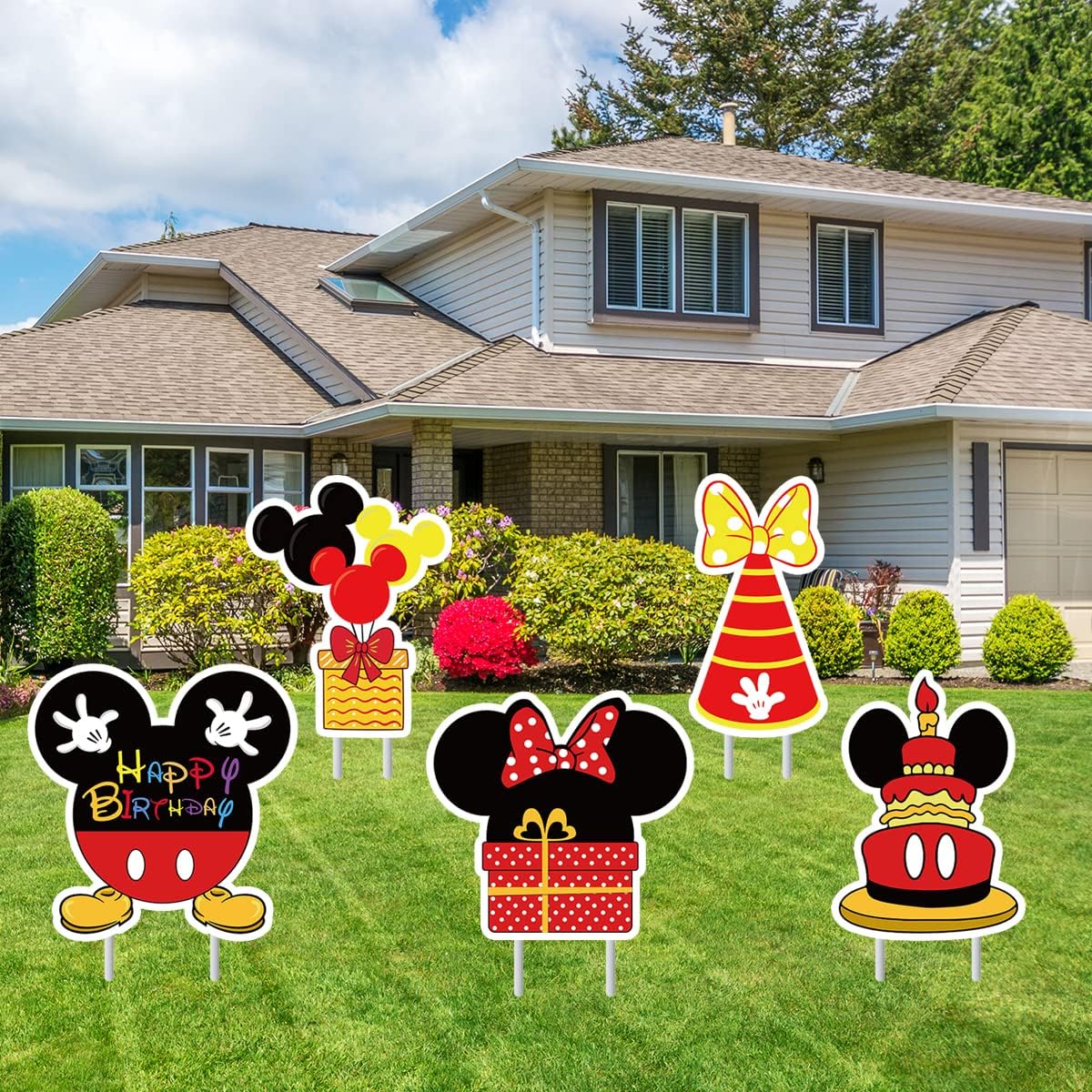 5Pcs Mickey Mouse Birthday Party Supplies - Large Cartoon Mickey Yard Lawn Signs for Kids Birthday Decorations | Perfect for Outdoor Birthday Parties, Disney Themed Events & Backyard Celebrations