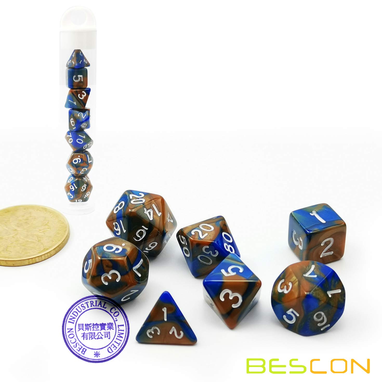 Bescon Mini Two-Tone Polyhedral RPG Dice Set - 10MM Small D4-D20 Dice for Dungeons & Dragons, Pathfinder & Tabletop Gaming - Perfect for Travel & Compact Game Nights