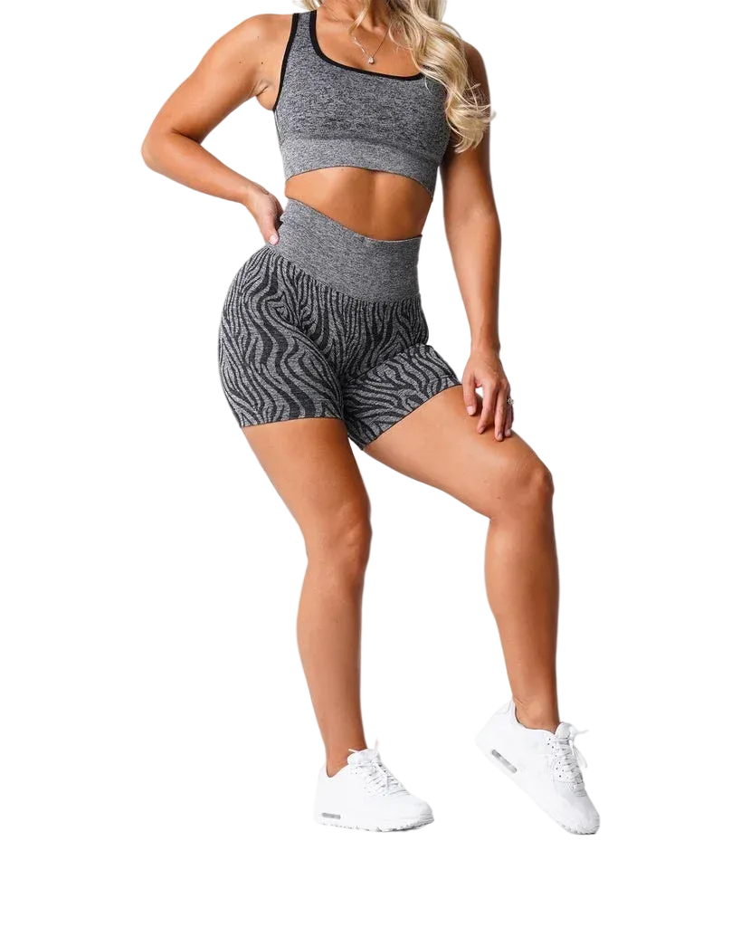NVGTN Wild Thing Zebra Print Seamless Spandex Shorts for Women - High Waisted Elastic Fitness Shorts, Breathable & Hip Lifting - Perfect for Running, Yoga, Gym & Casual Wear