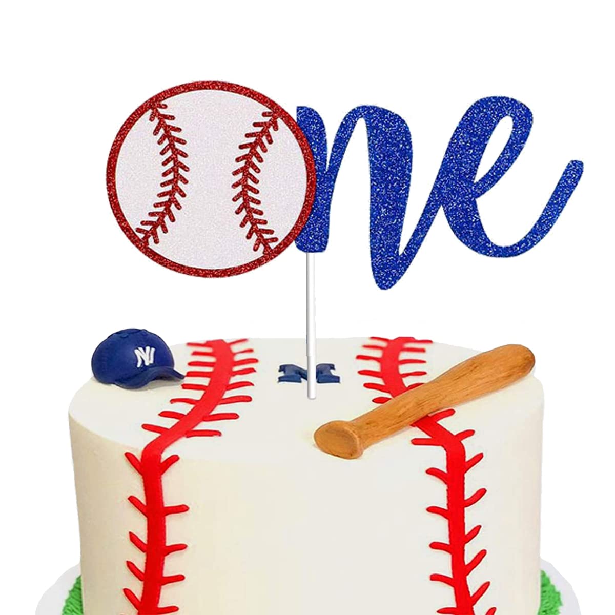 Baseball Cake Topper with Glitter - 1st Birthday Party Decorations for Boys & Girls | Sports Theme Cake Topper for Kids Birthday Party | Perfect for Baseball Themed Celebrations, Baby Showers & Sporty Desserts