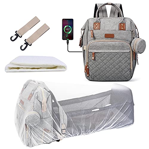 Heepapa 28L Large Diaper Backpack with USB Charging Port - Waterproof Baby Bag for Travel, Fits 15.6 Inch Laptop, Includes Changing Pad & Stroller Straps - Perfect for Parents, Daycare & Family Outings (Beige)