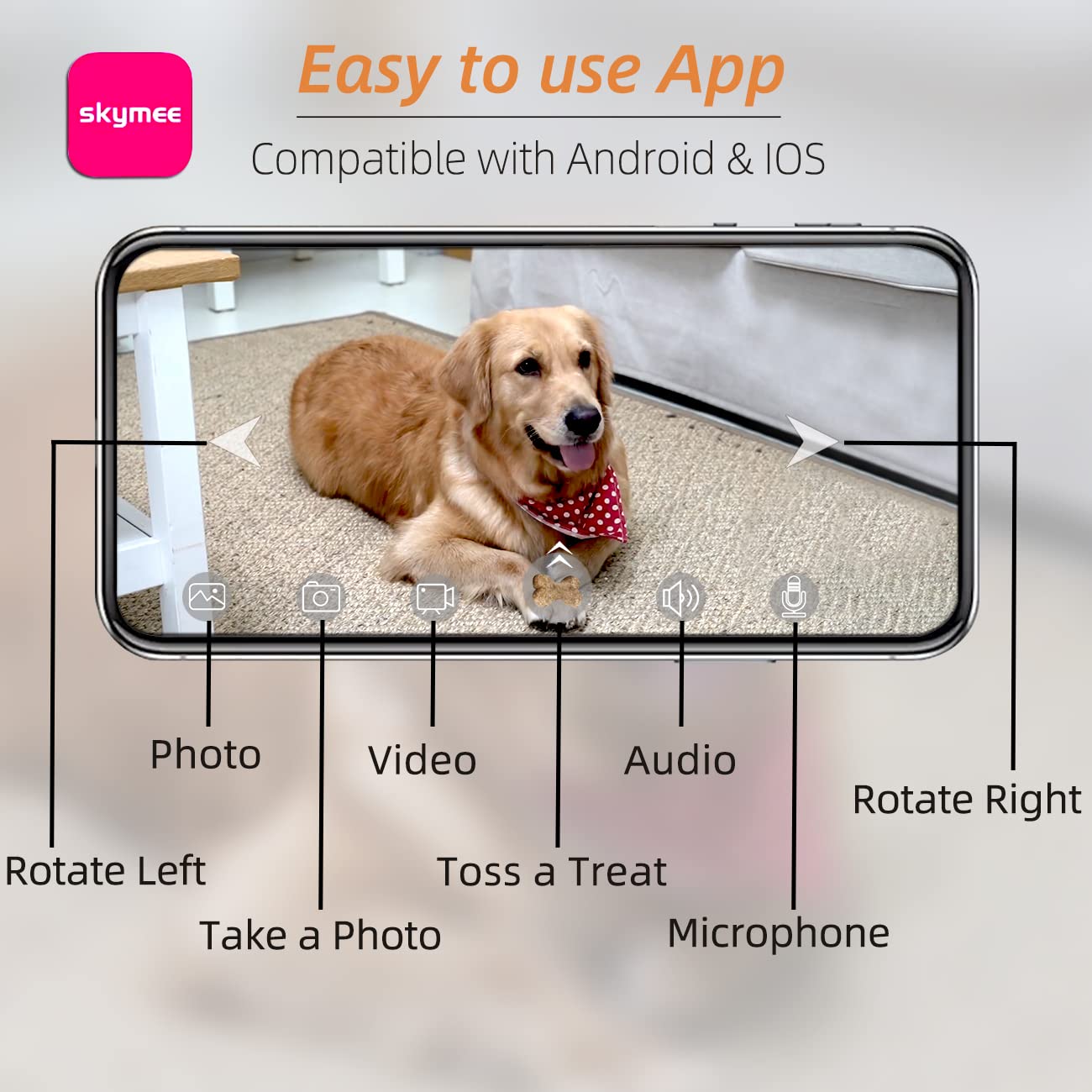 SKYMEE Petalk AI II Smart Pet Camera with Automatic Treat Dispenser - 5G WiFi, Full HD 180° Pan View, Night Vision, 2-Way Audio for Dogs & Cats, Alexa Compatible - Perfect for Remote Pet Monitoring & Training