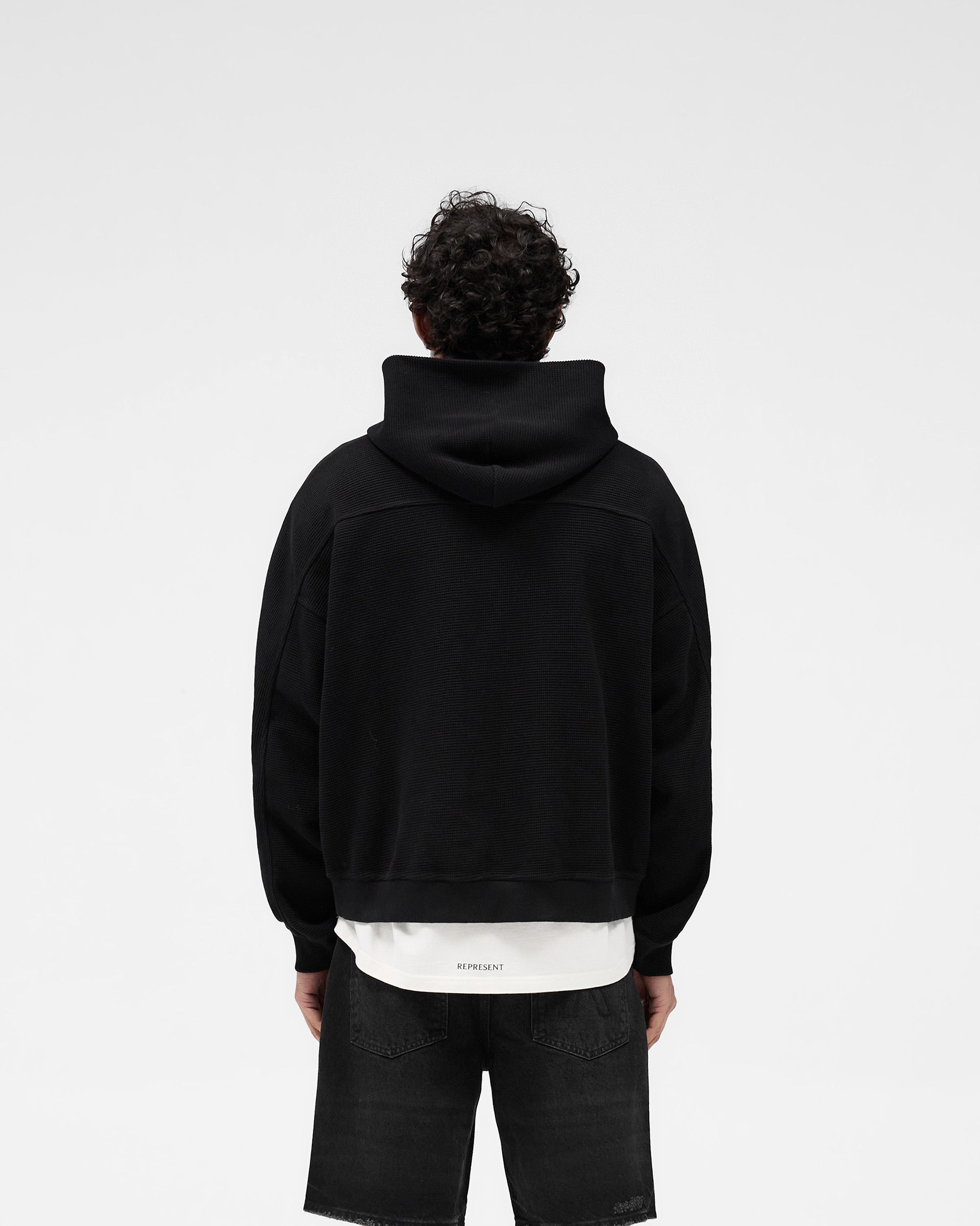 Waffle Zip Through Hoodie for Men & Women - Soft Fleece Lined, Stylish Jet Black Pullover - Perfect for Casual Wear, Outdoor Activities & Lounge Comfort
