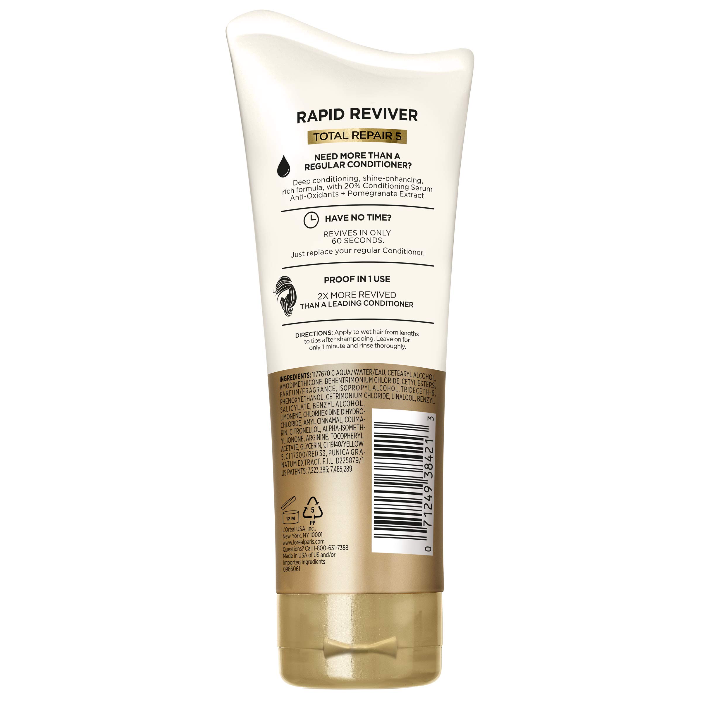 L'Oreal Paris Elvive Total Repair 5 Rapid Reviver Deep Conditioner - Repair Damaged Hair Instantly with Protein & Serum, No Leave-In Time, Heat Protectant, 6 oz | Perfect for Dry, Frizzy & Chemically Treated Hair at Home or Salon